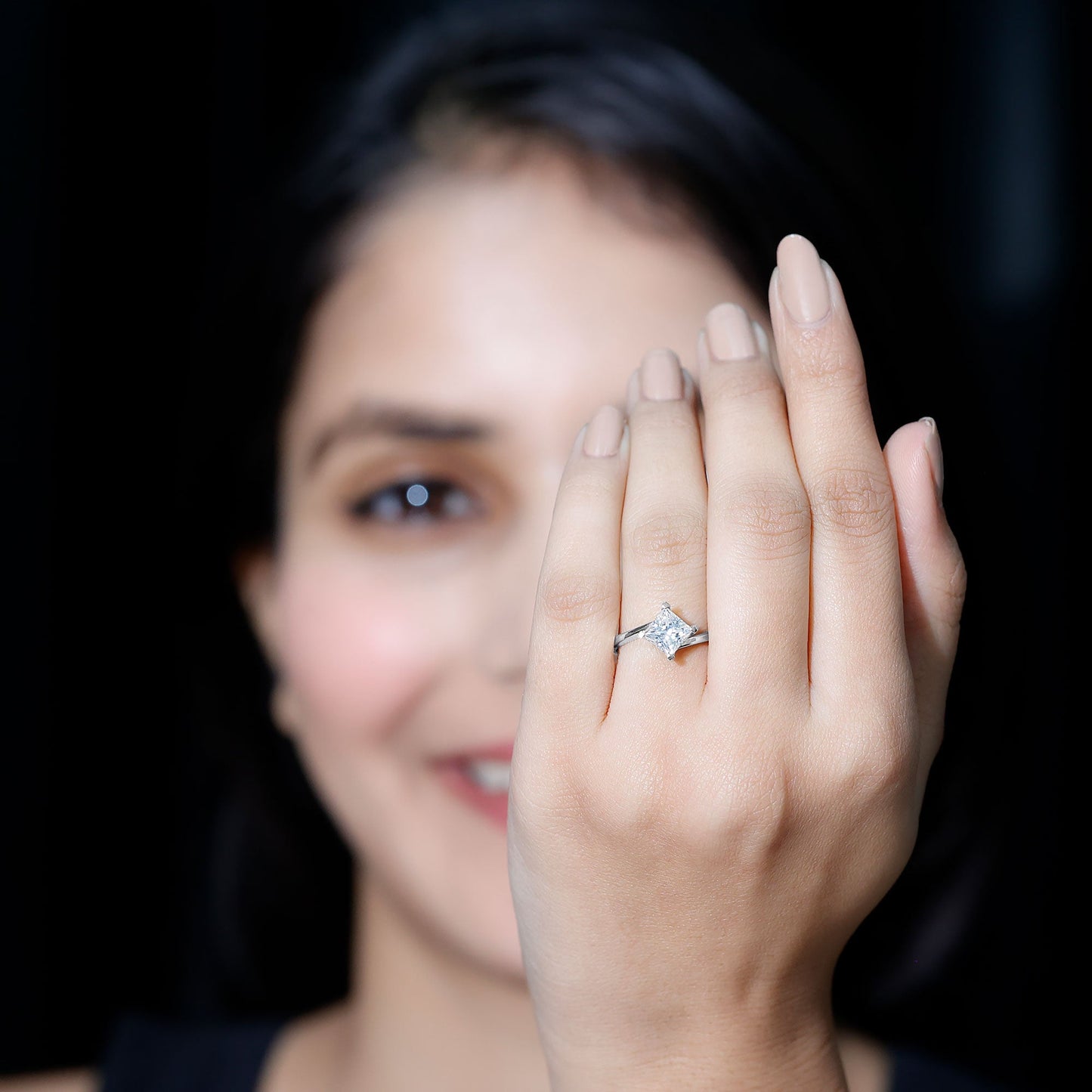 Princess Cut Moissanite Solitaire Bypass Promise Ring in Gold