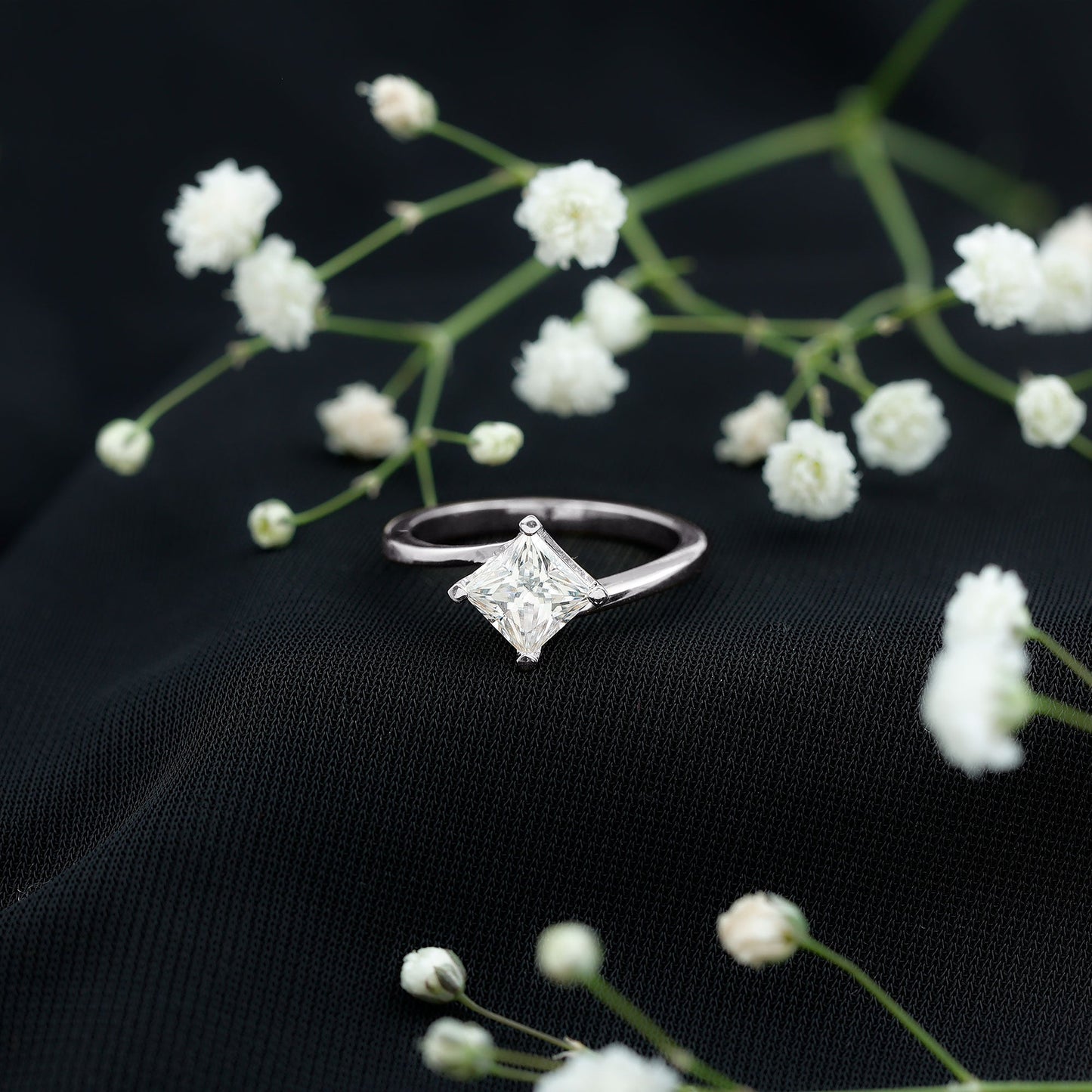 Princess Cut Moissanite Solitaire Bypass Promise Ring in Gold