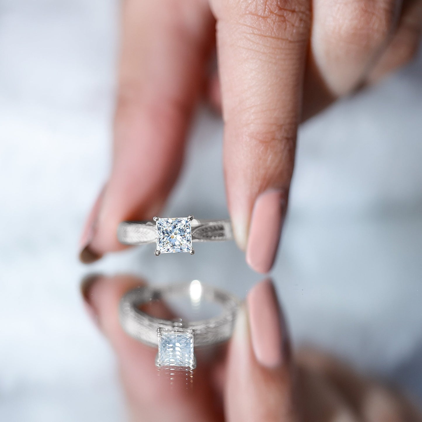 Princess Cut 1.2 Carat Moissanite Solitaire Engagement Ring