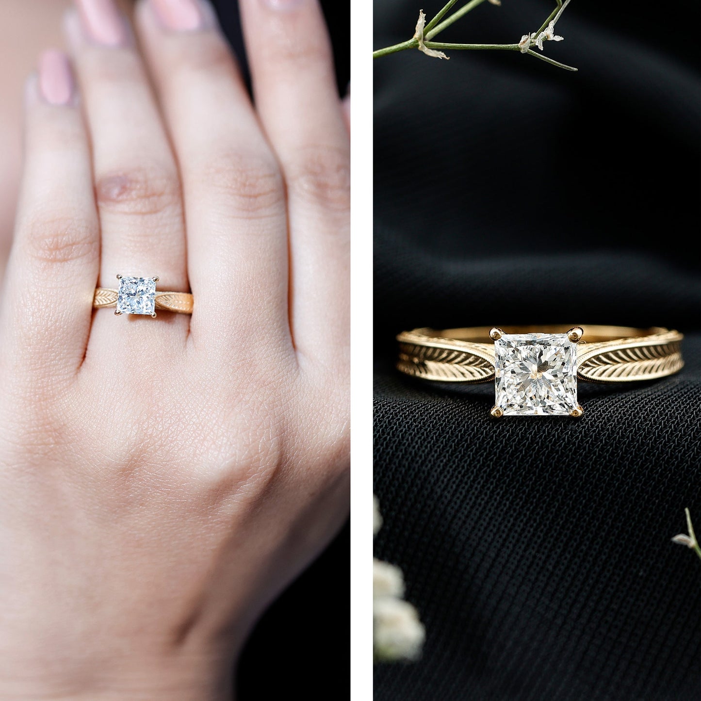 Princess Cut 1.2 Carat Moissanite Solitaire Engagement Ring
