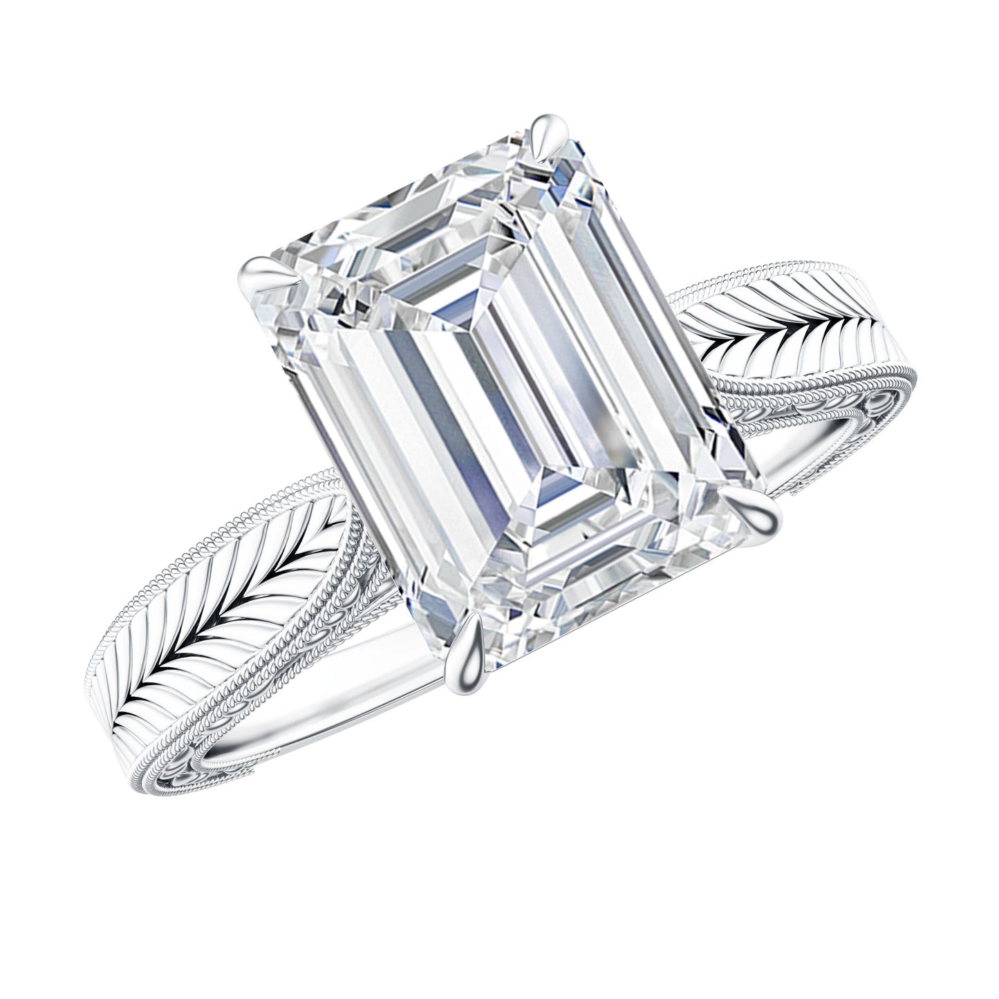 2.8 Carat Emerald Cut Certified Moissanite Vintage Inspired Engagement Ring