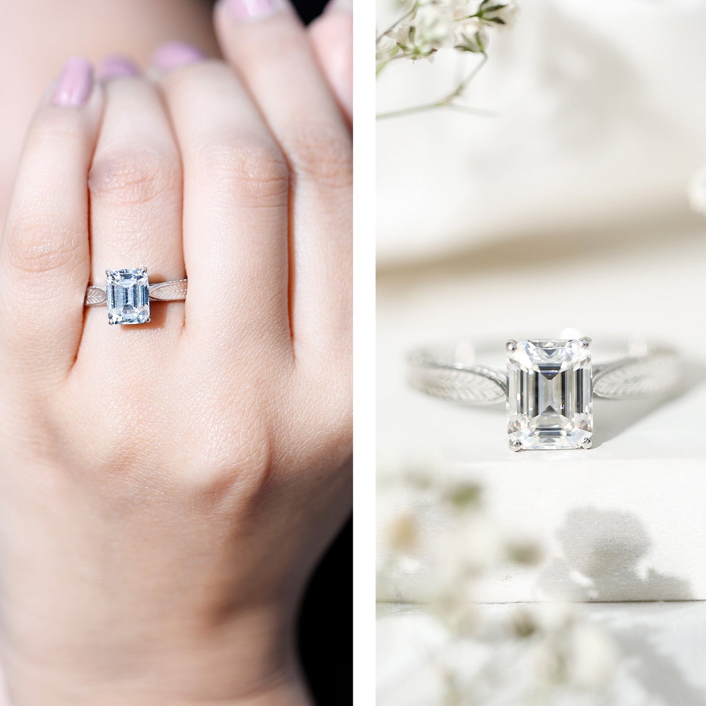 2.8 Carat Emerald Cut Certified Moissanite Vintage Inspired Engagement Ring