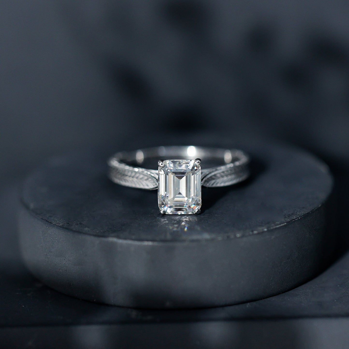 2.8 Carat Emerald Cut Certified Moissanite Vintage Inspired Engagement Ring