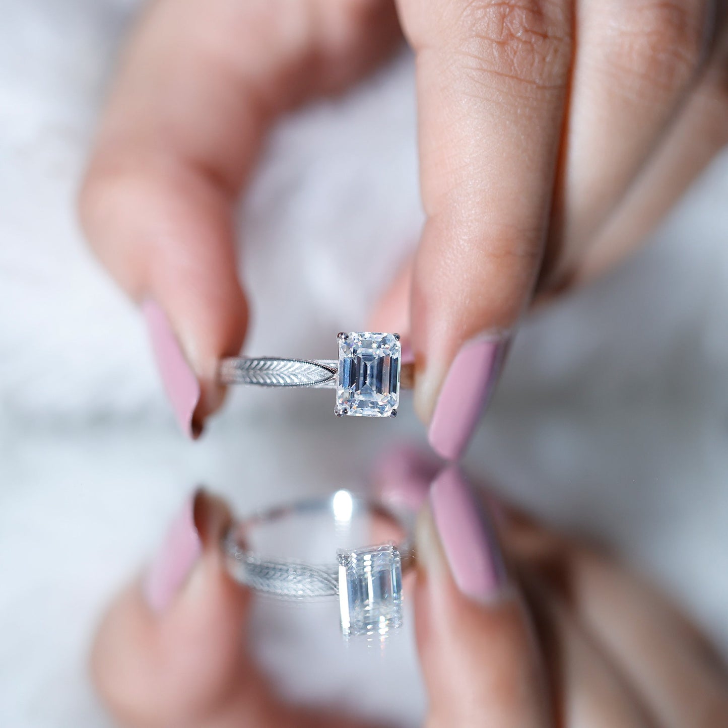 2.8 Carat Emerald Cut Certified Moissanite Vintage Inspired Engagement Ring