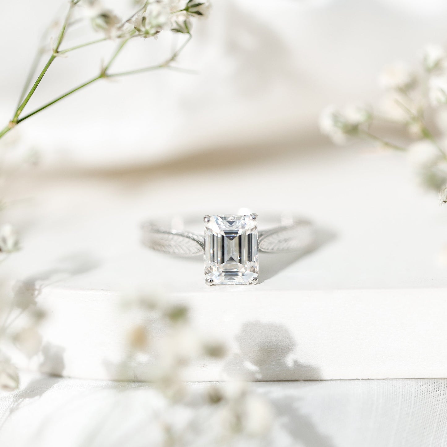 2.8 Carat Emerald Cut Certified Moissanite Vintage Inspired Engagement Ring