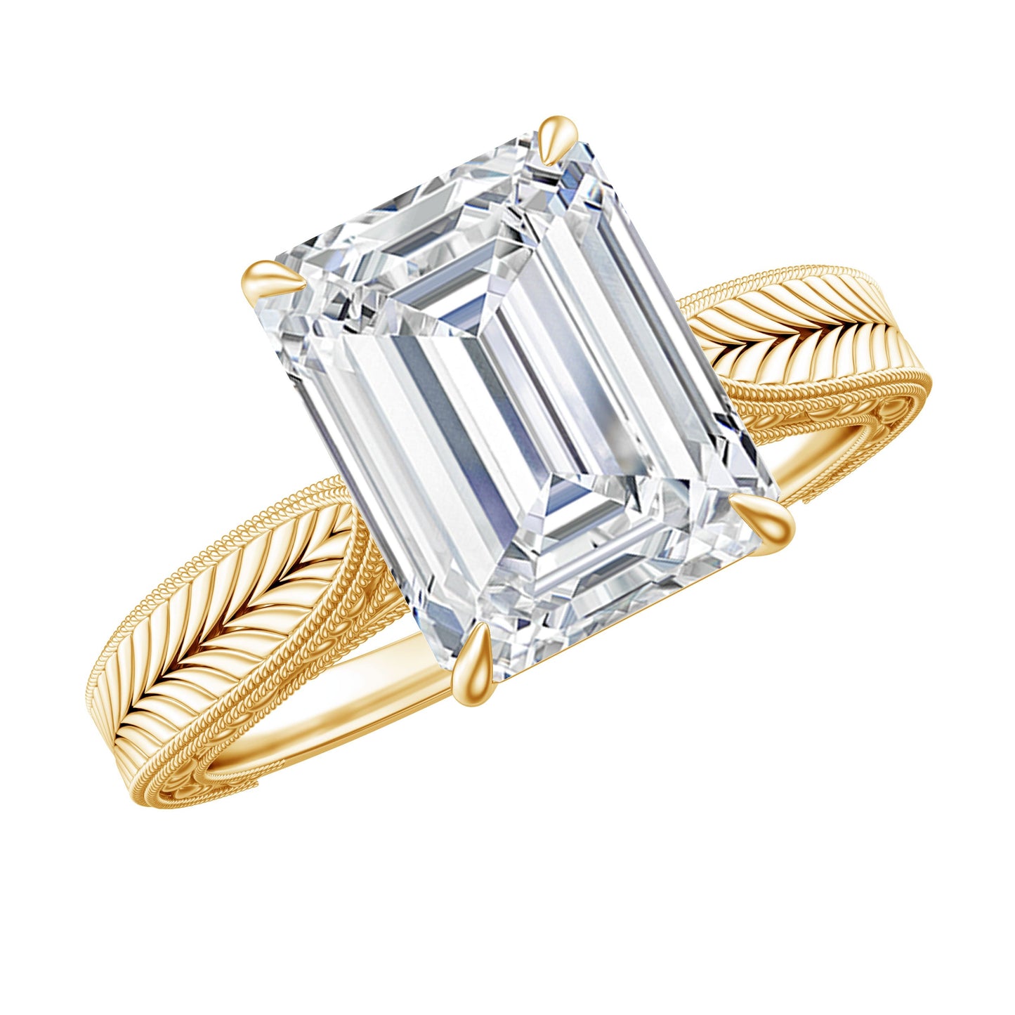 2.8 Carat Emerald Cut Certified Moissanite Vintage Inspired Engagement Ring