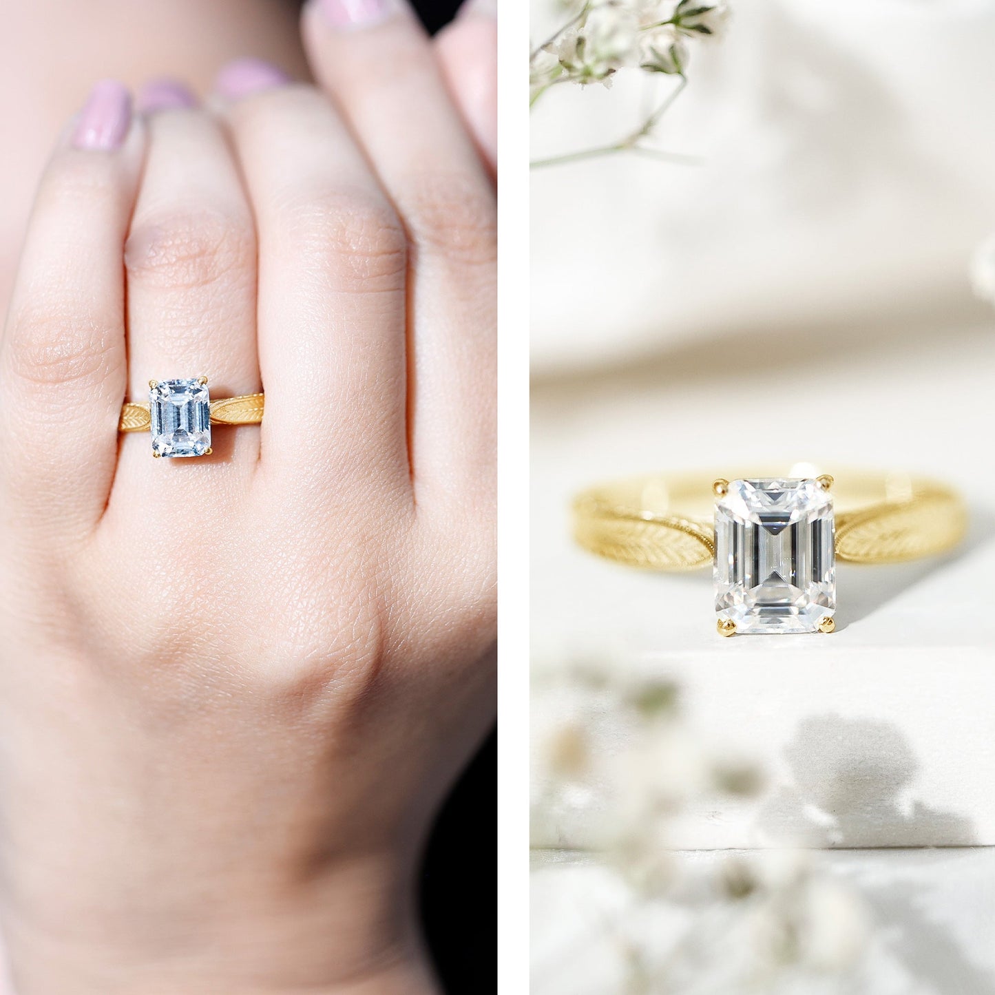 2.8 Carat Emerald Cut Certified Moissanite Vintage Inspired Engagement Ring
