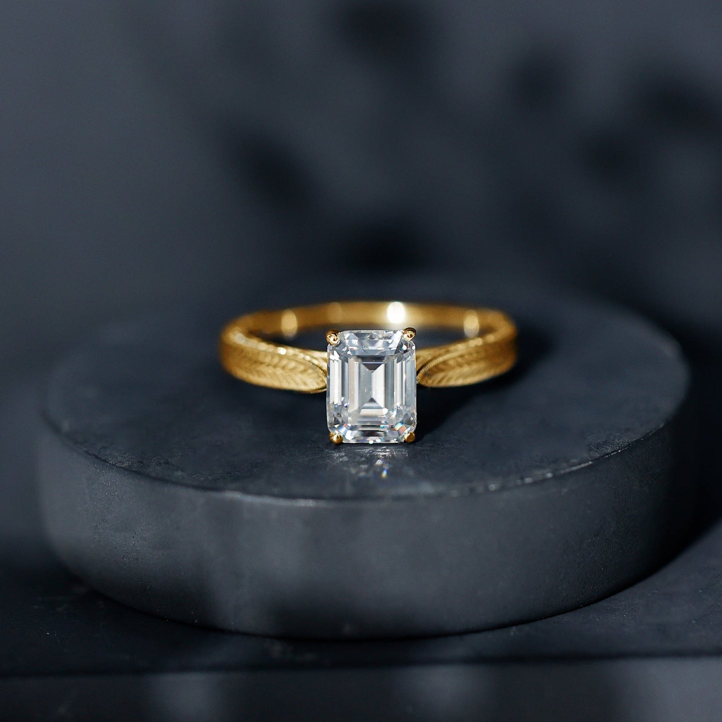 2.8 Carat Emerald Cut Certified Moissanite Vintage Inspired Engagement Ring