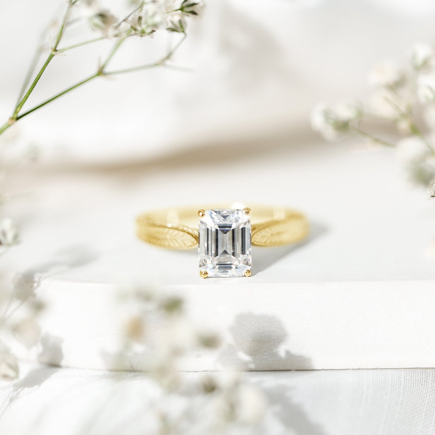 2.8 Carat Emerald Cut Certified Moissanite Vintage Inspired Engagement Ring