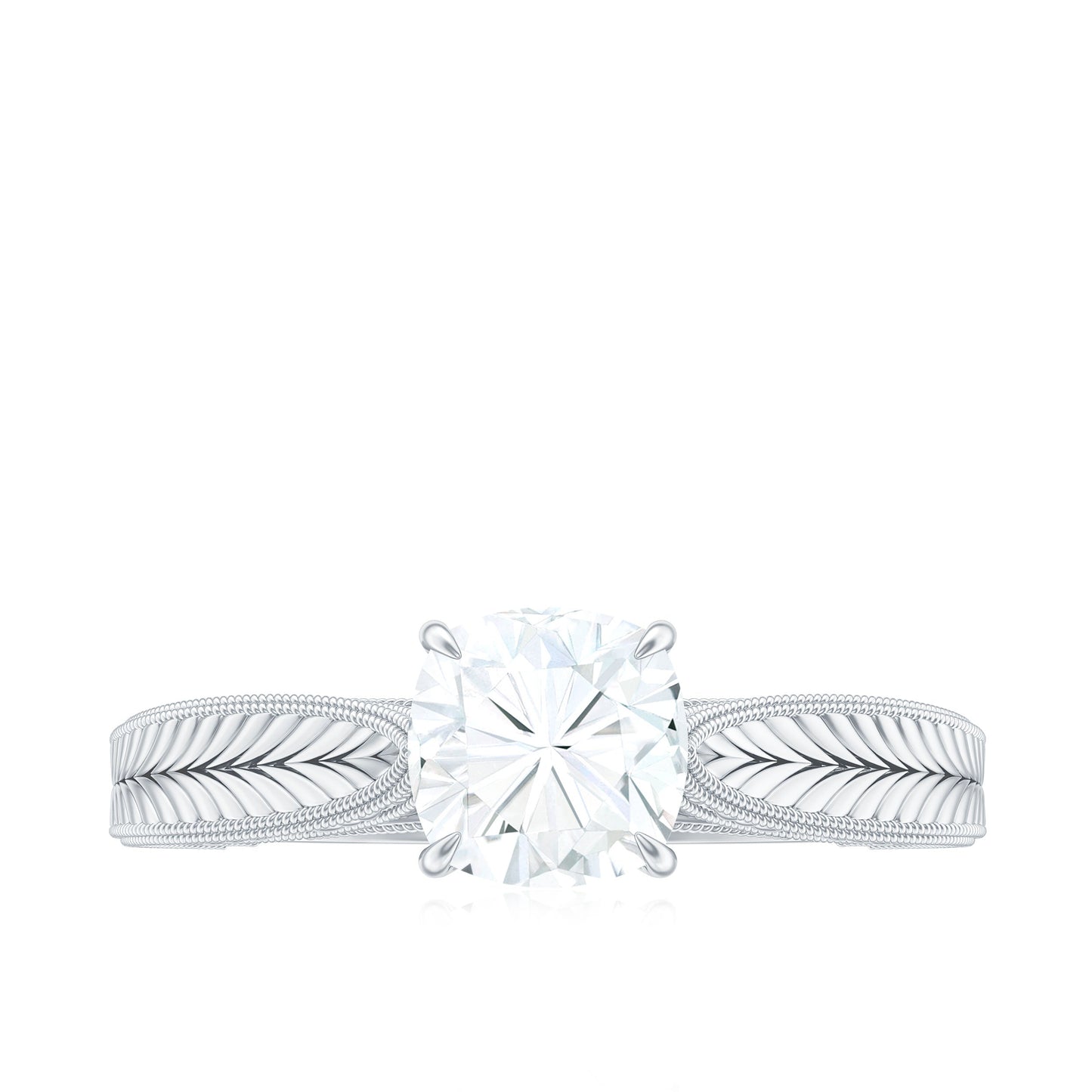 1.7 Carat Cushion Cut Moissanite Solitaire Vintage Inspired Engagement Ring