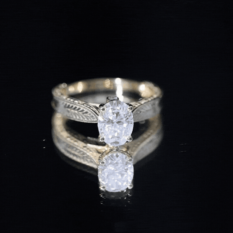 1 Carat Solitaire Moissanite Oval Engagement Ring with Engraving
