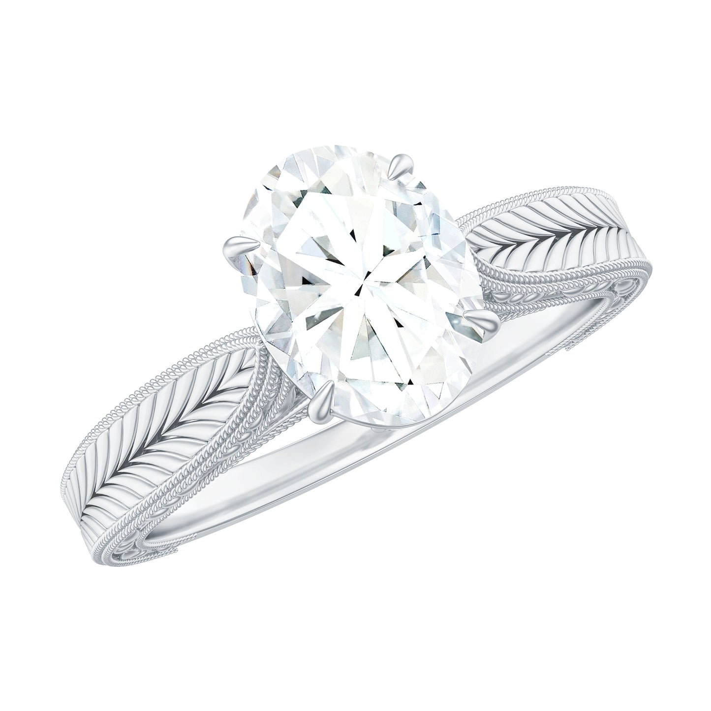 1 Carat Solitaire Moissanite Oval Engagement Ring with Engraving