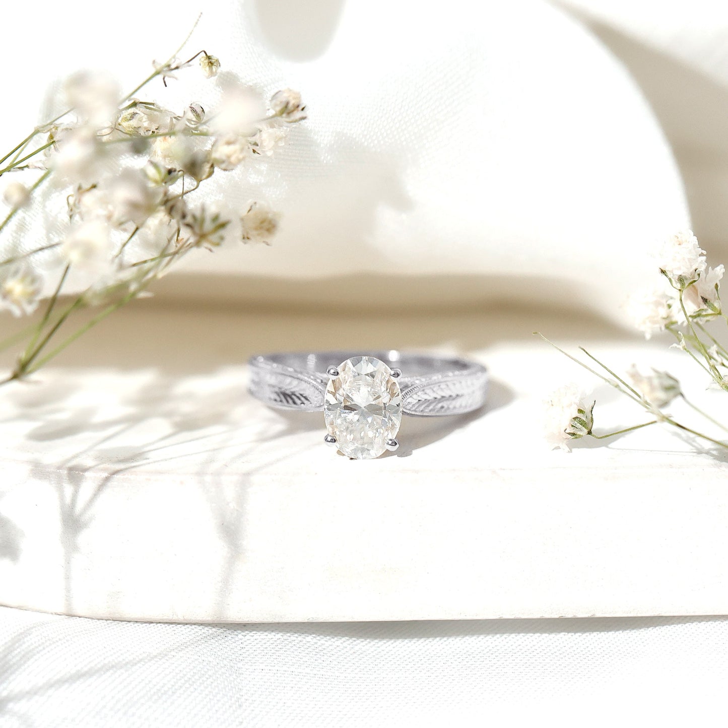 1 Carat Solitaire Moissanite Oval Engagement Ring with Engraving