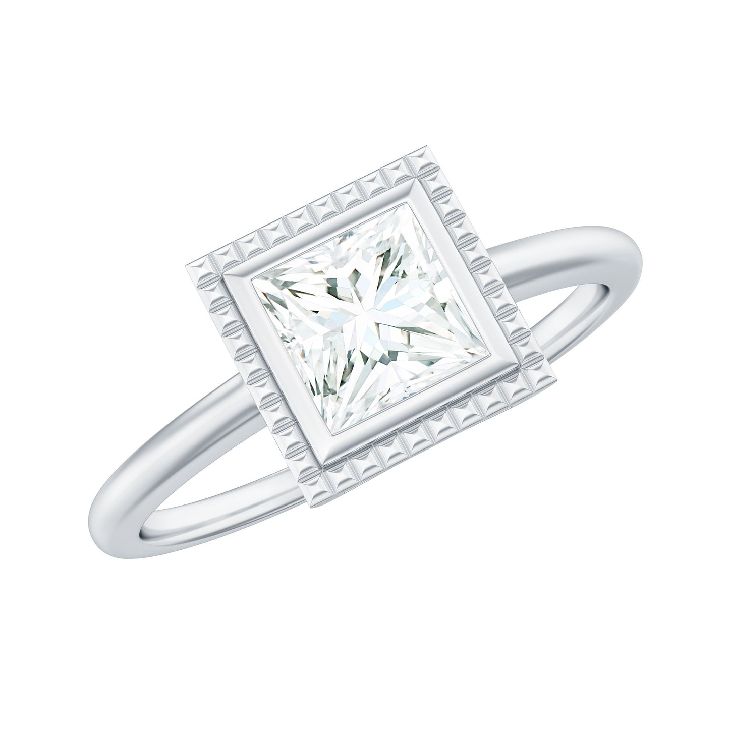0.7 Carat Princess Cut Moissanite Solitaire Ring in Bezel Setting