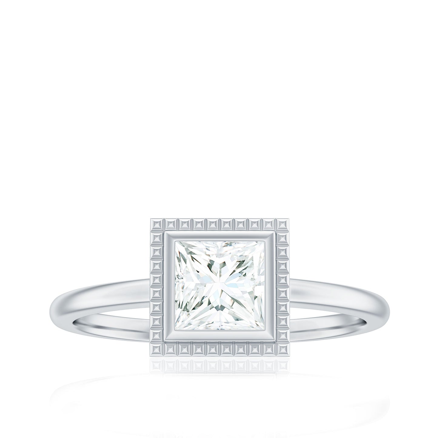 0.7 Carat Princess Cut Moissanite Solitaire Ring in Bezel Setting