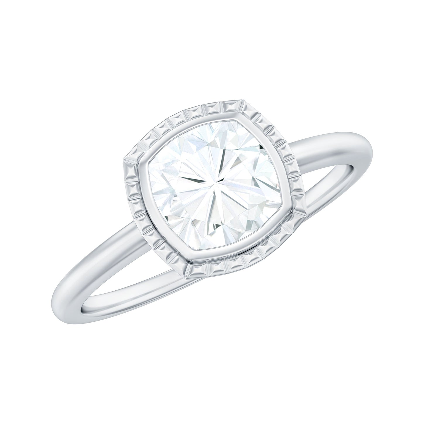 1.7 Carat Cushion Cut Moissanite Solitaire Ring in Bezel Setting