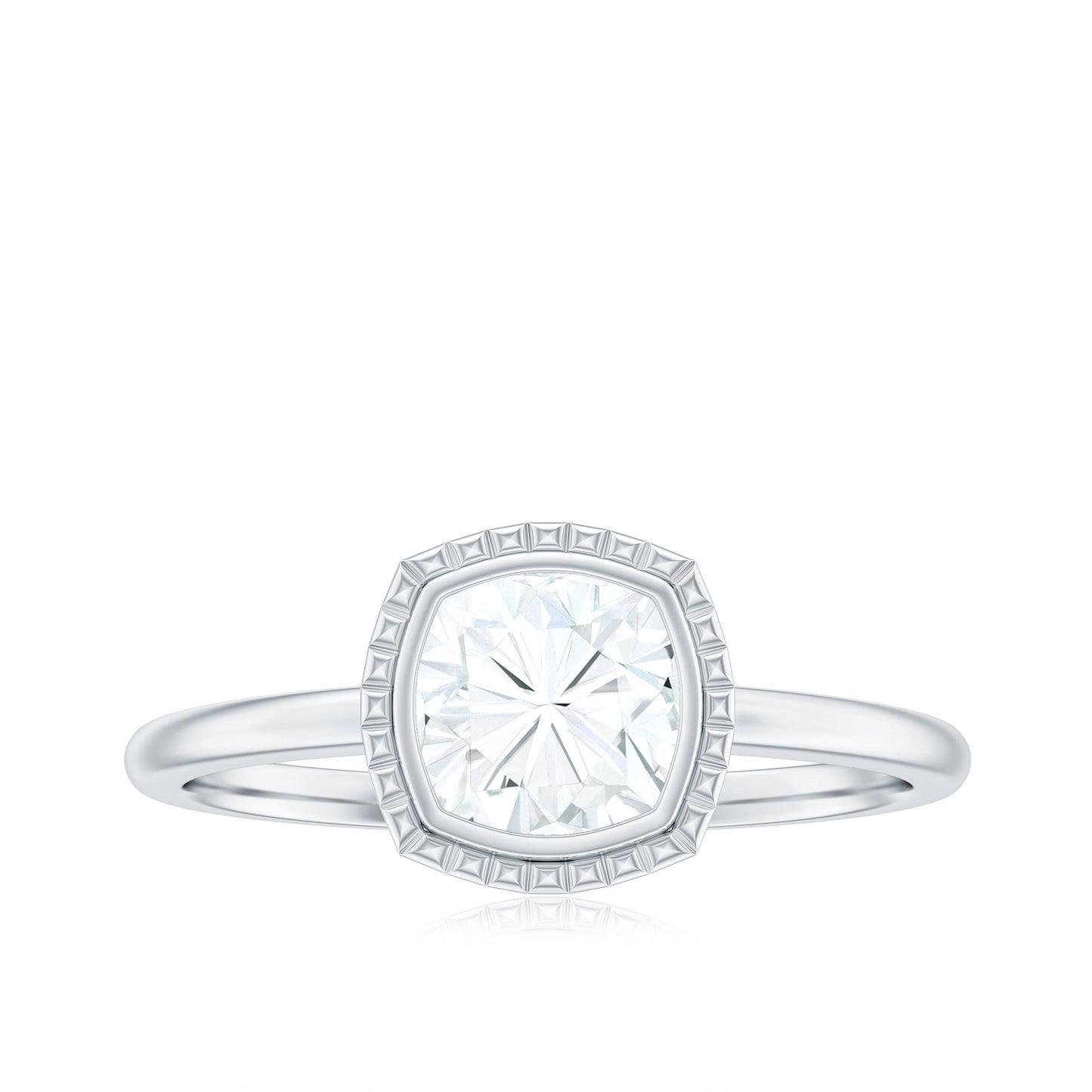 1.7 Carat Cushion Cut Moissanite Solitaire Ring in Bezel Setting