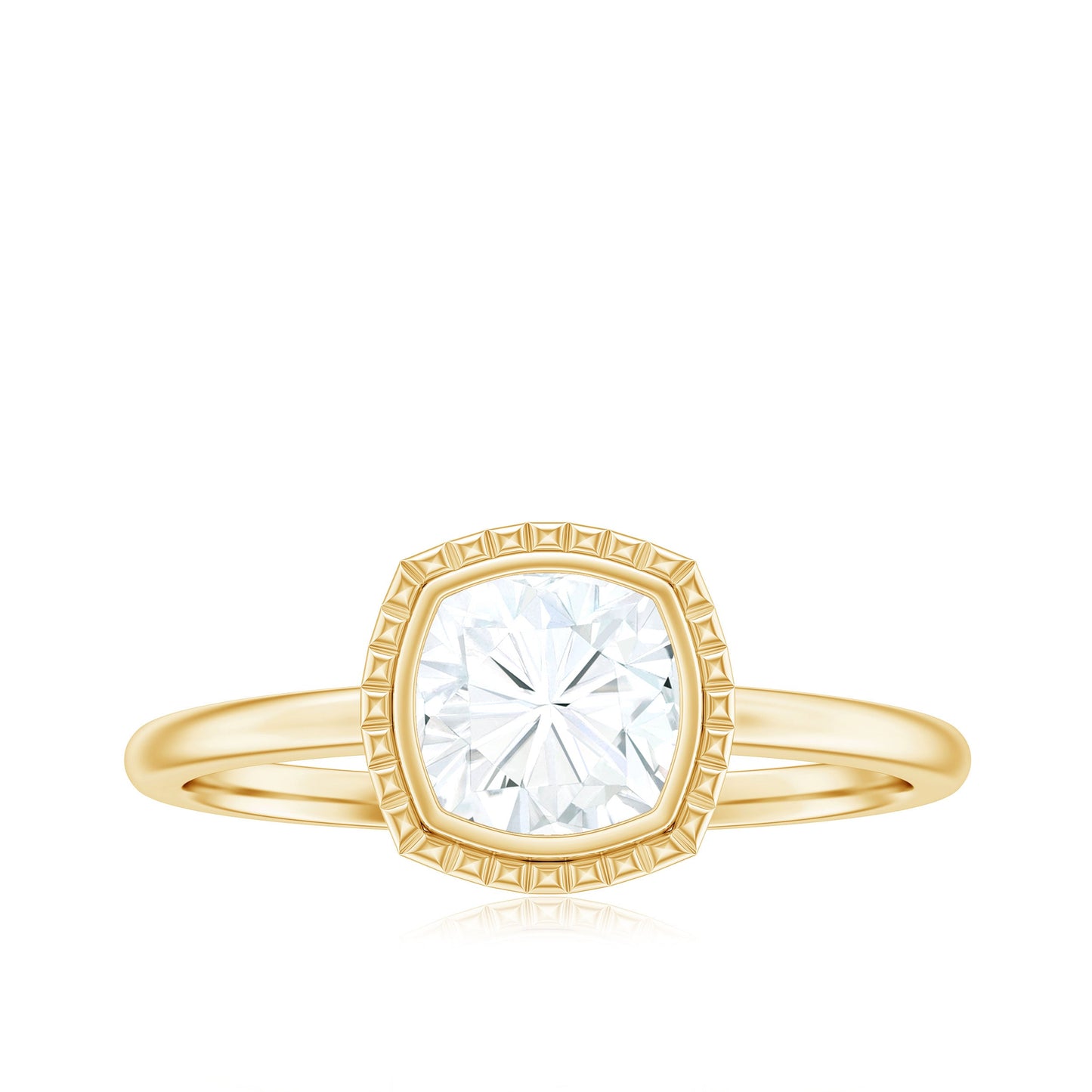 1.7 Carat Cushion Cut Moissanite Solitaire Ring in Bezel Setting