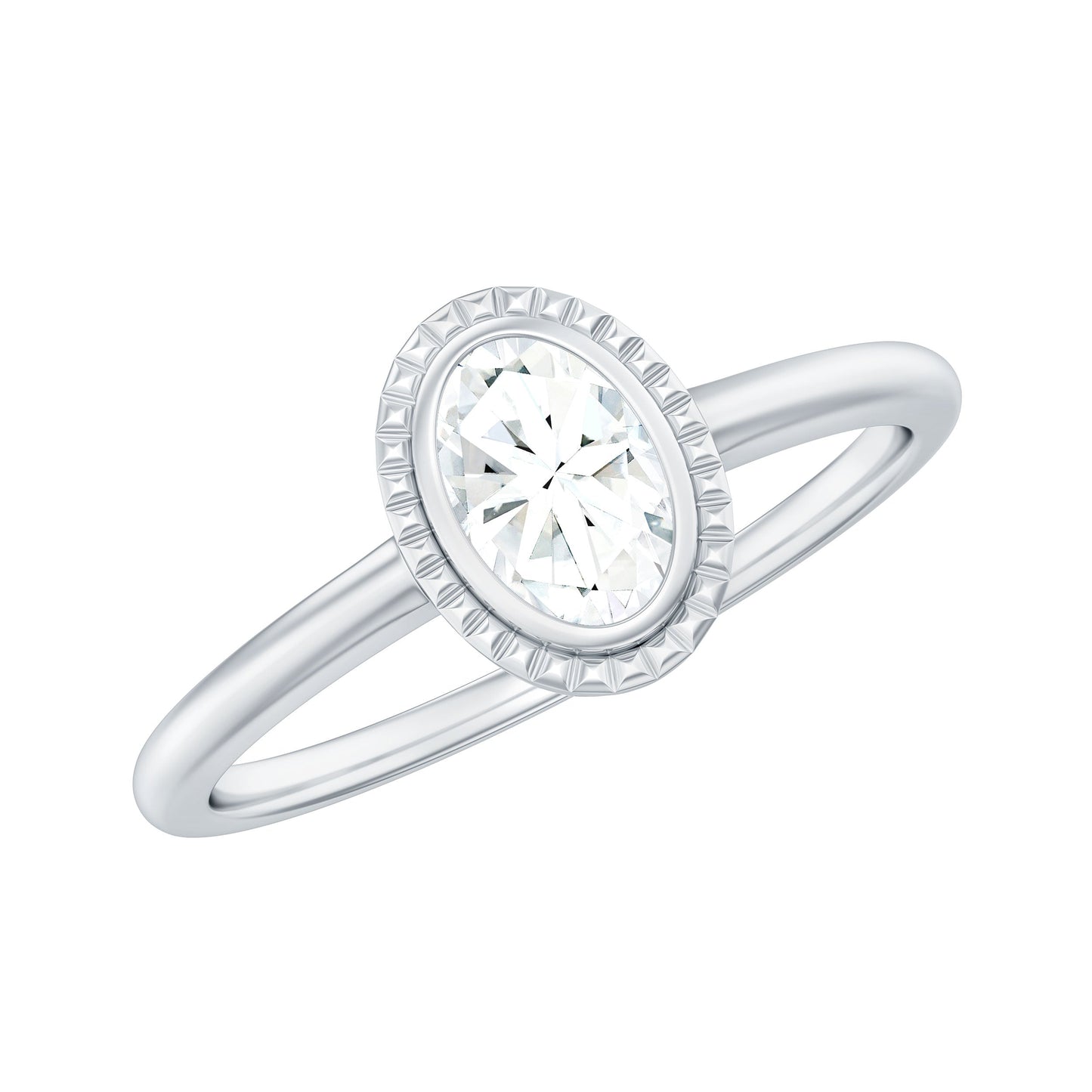 0.4 Carat Oval Cut Moissanite Solitaire Ring in Bezel Setting