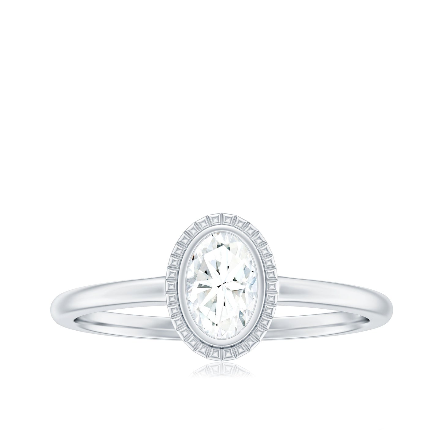 0.4 Carat Oval Cut Moissanite Solitaire Ring in Bezel Setting