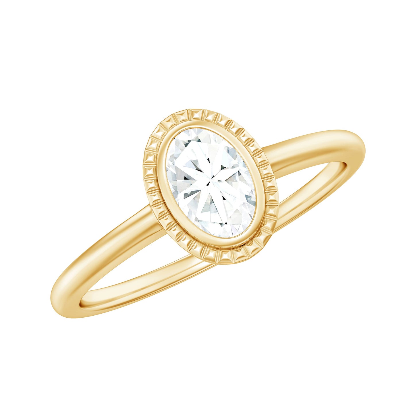 0.4 Carat Oval Cut Moissanite Solitaire Ring in Bezel Setting