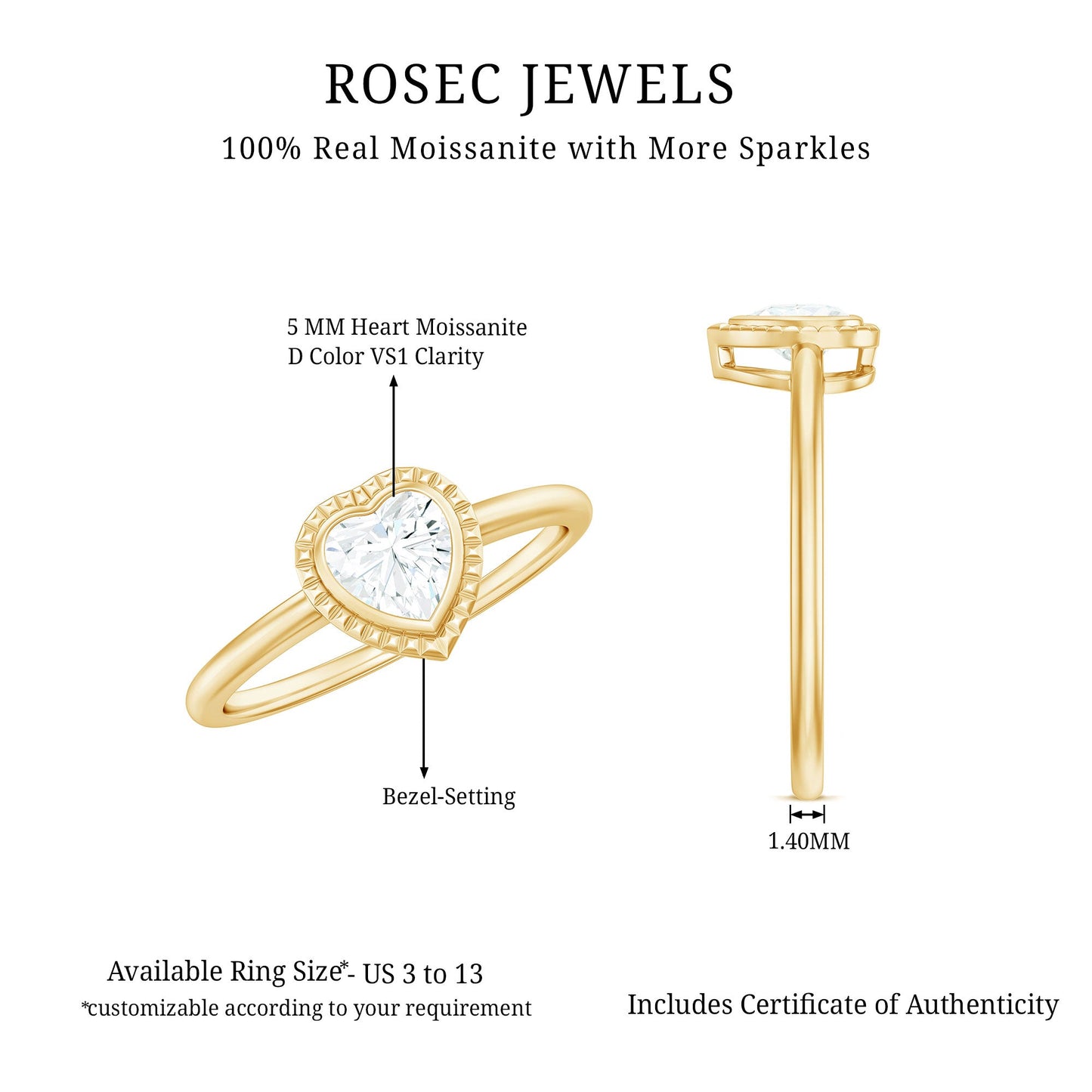 0.5 Carat Moissanite Heart Promise Ring in Bezel Setting