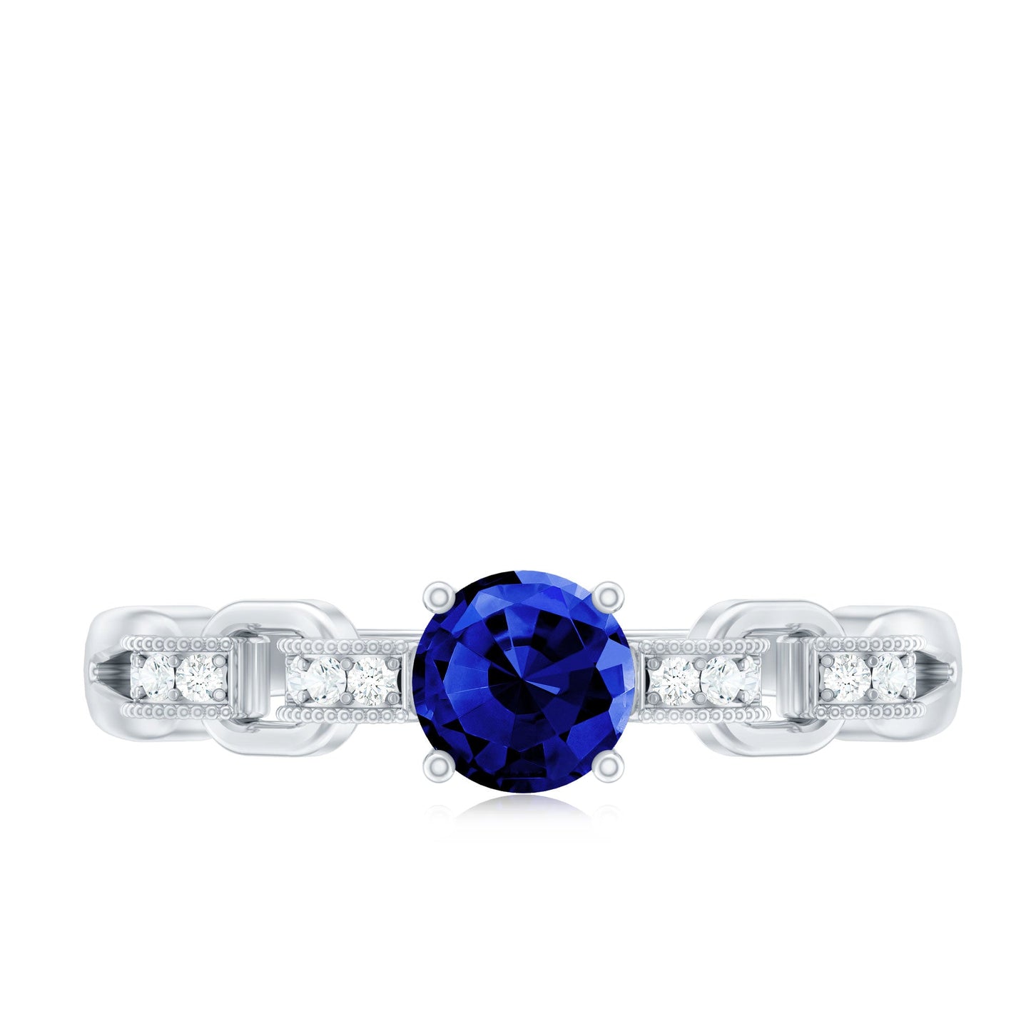 Certified 0.6 Carat Lab Grown Blue Sapphire Promise Ring with Diamond for Women