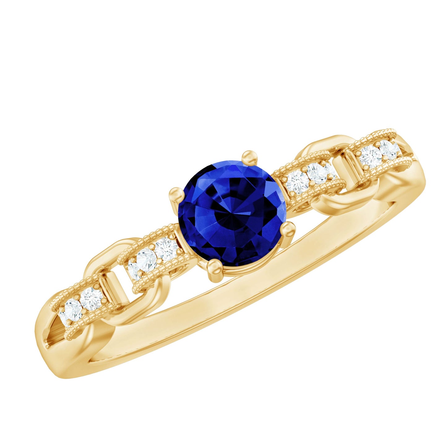 Certified 0.6 Carat Lab Grown Blue Sapphire Promise Ring with Diamond for Women