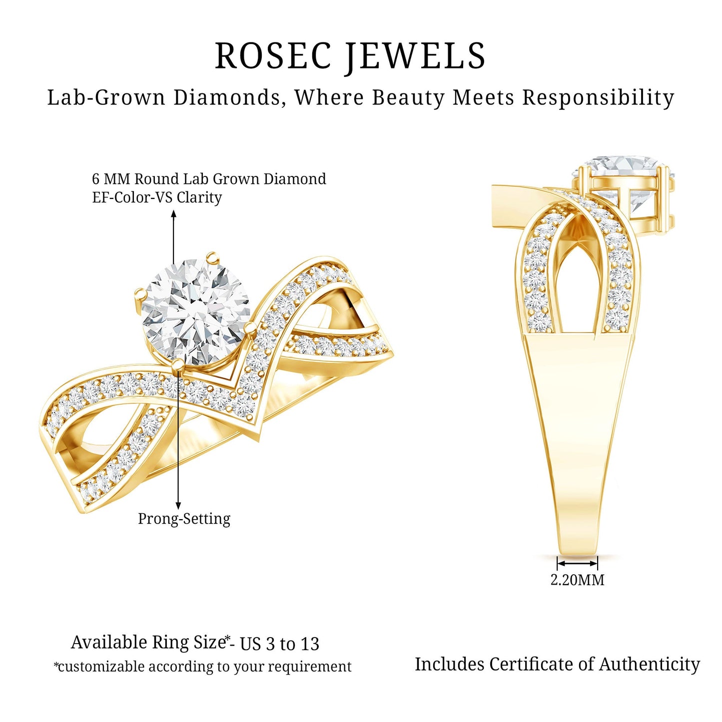 Certified Lab Grown Diamond Designer Solitaire Engagement Ring