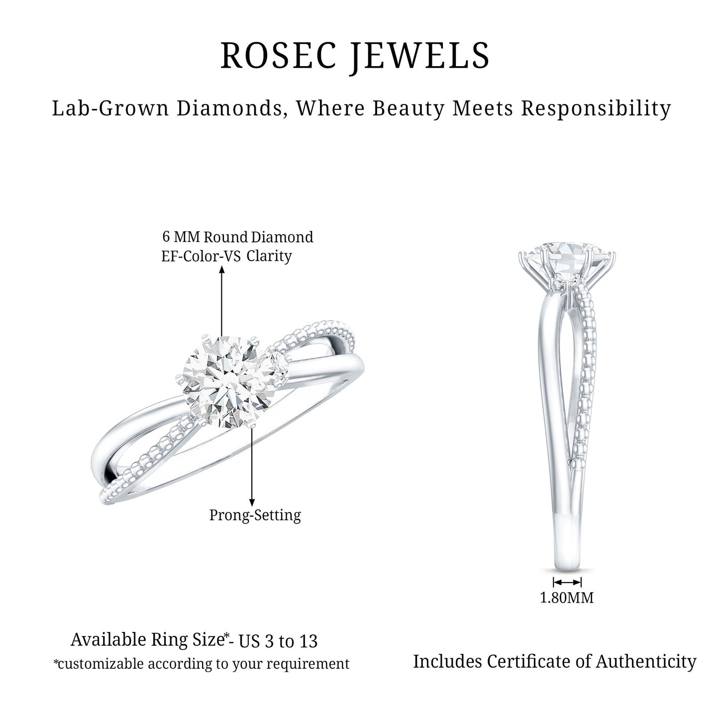 Lab Grown Diamond Solitaire Splt Shank Engagement Ring