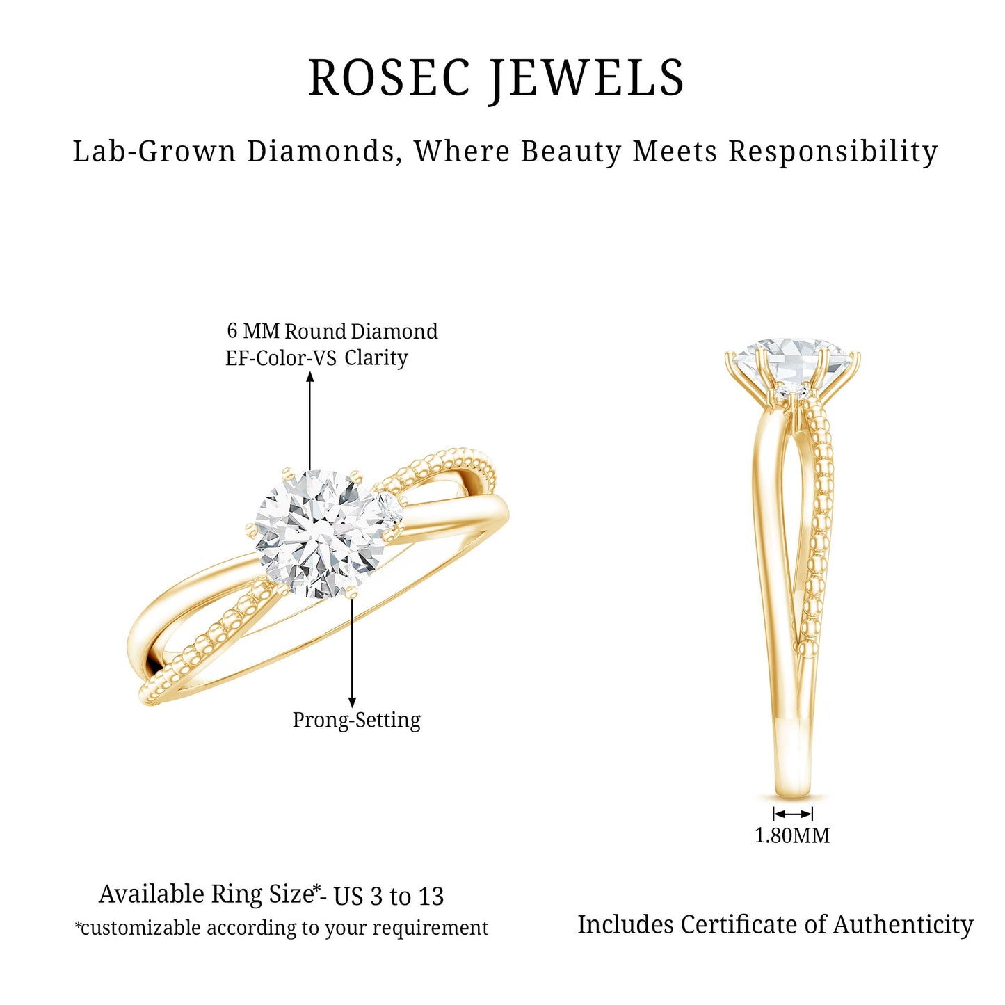 Lab Grown Diamond Solitaire Splt Shank Engagement Ring