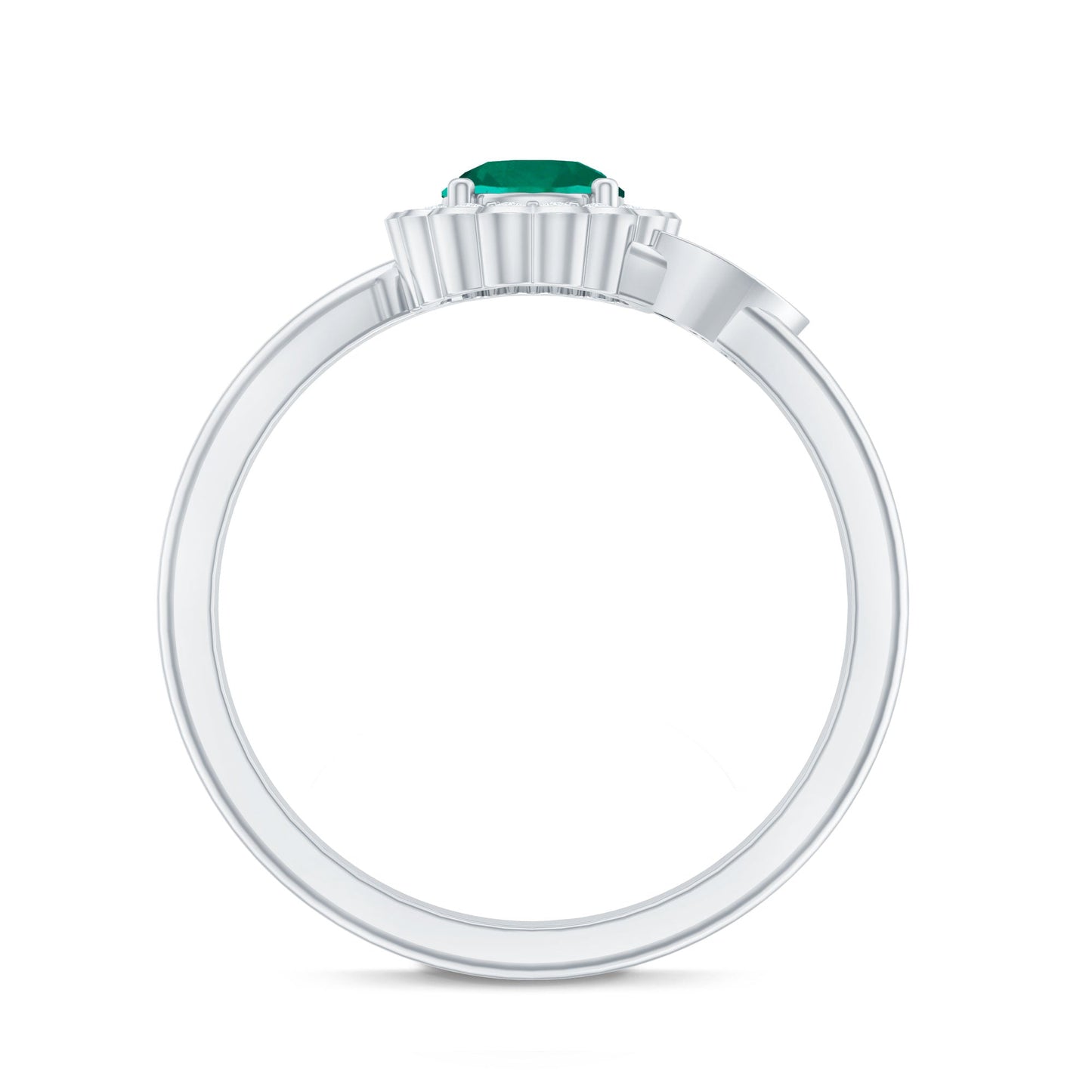Nature Inspired Lab Grown Emerald Promise Ring with Diamond Halo