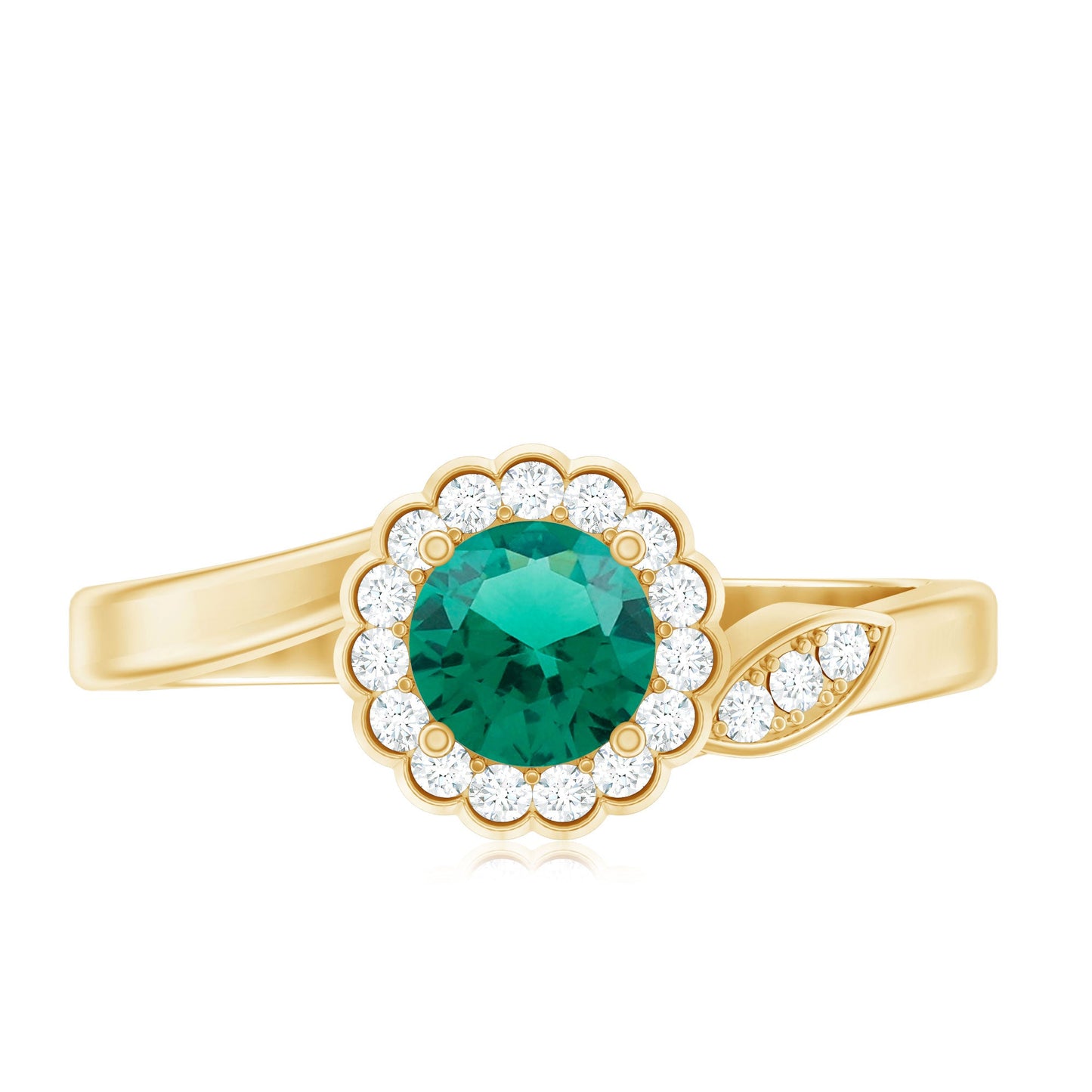 Nature Inspired Lab Grown Emerald Promise Ring with Diamond Halo