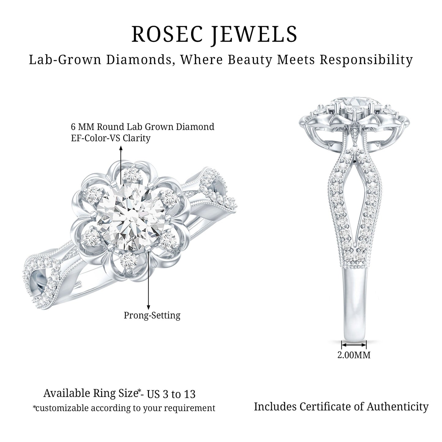 Nature Inspired Lab Grown Diamond Engagement Ring