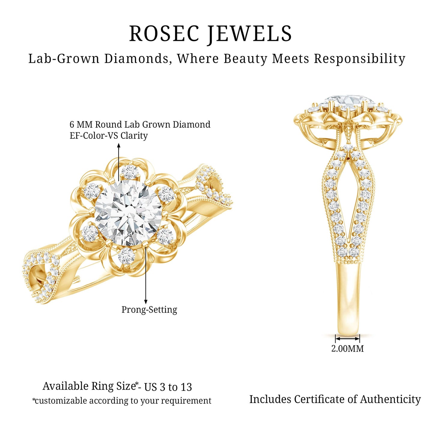 Nature Inspired Lab Grown Diamond Engagement Ring