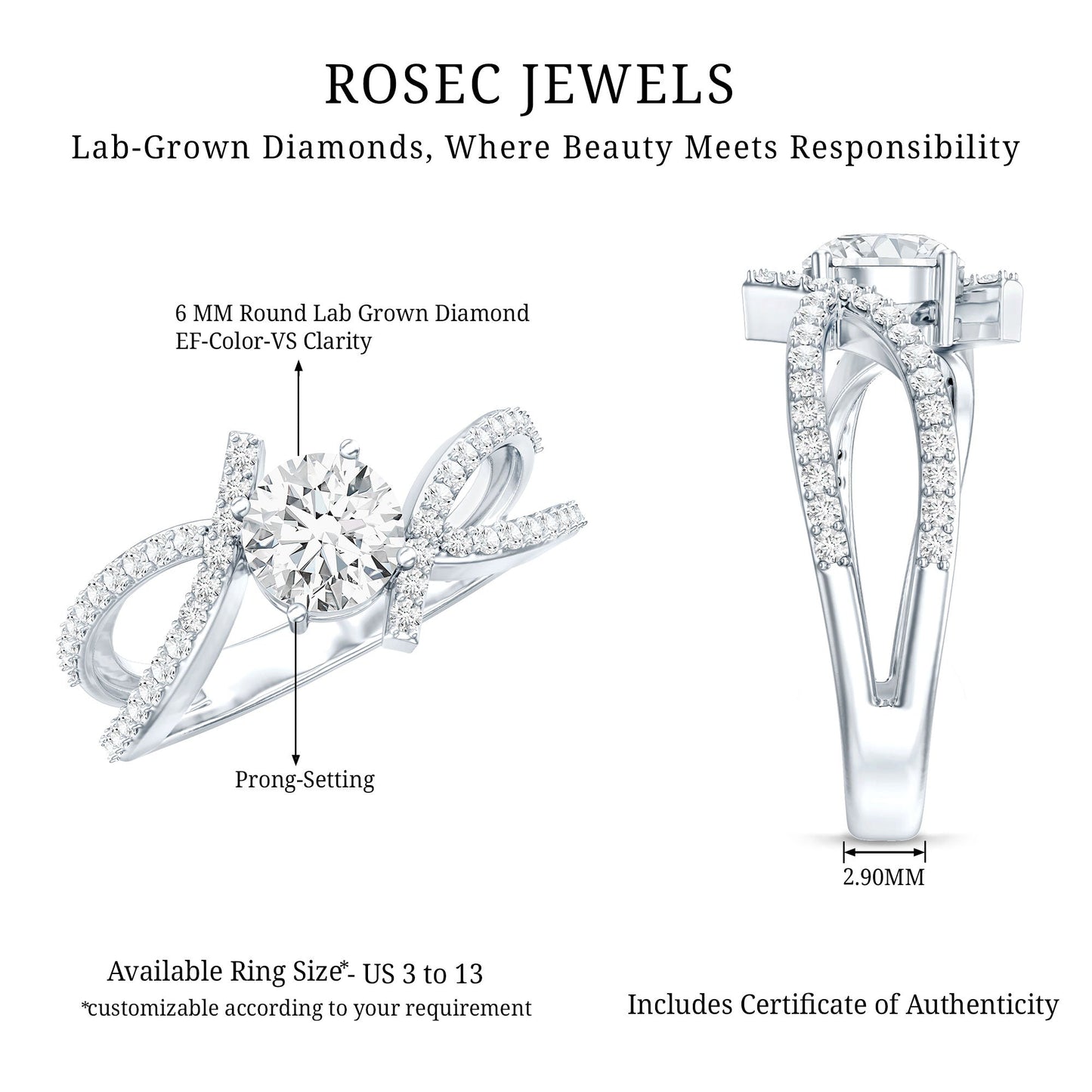 Certified Lab Grown Diamond Bypass Engagement Ring