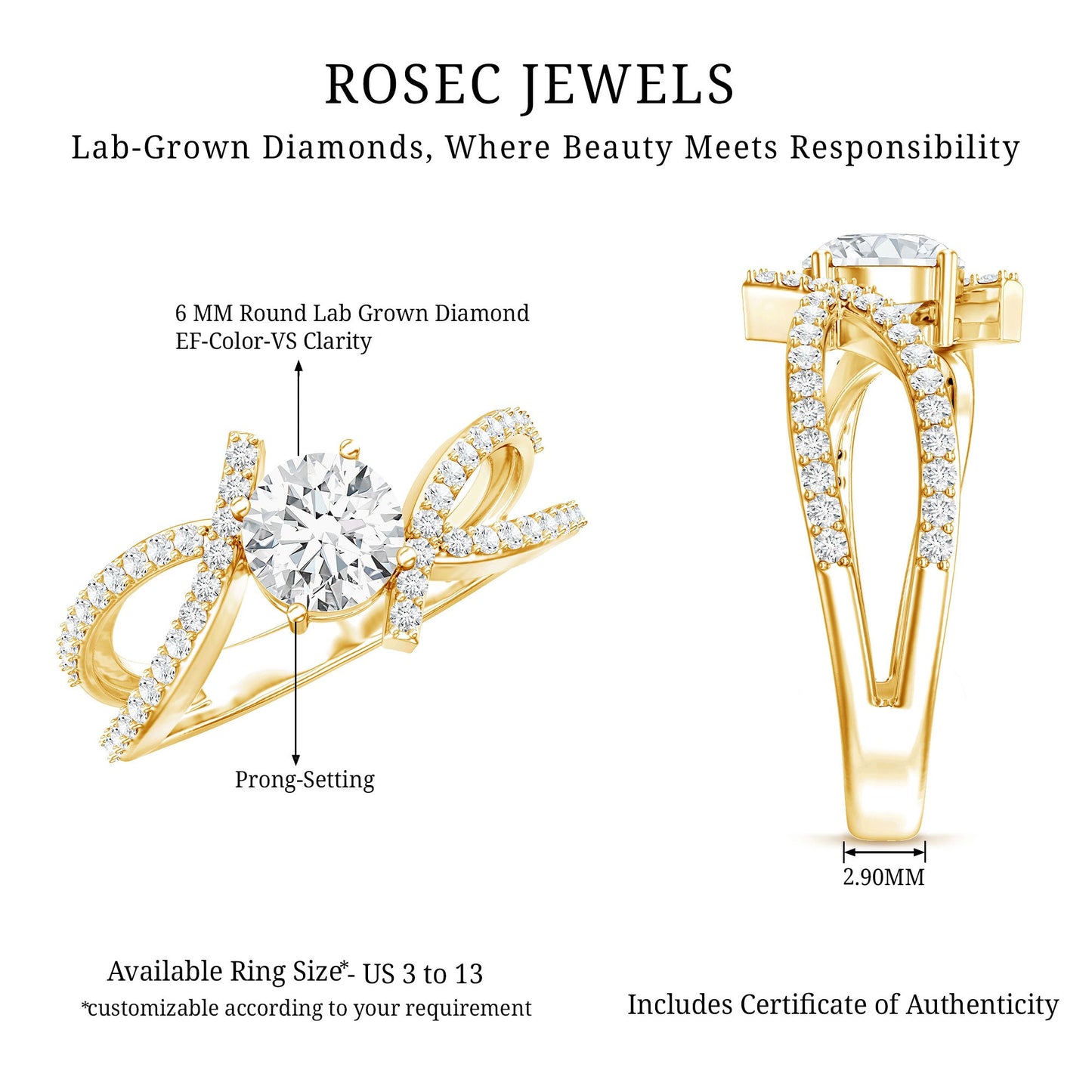 Certified Lab Grown Diamond Bypass Engagement Ring