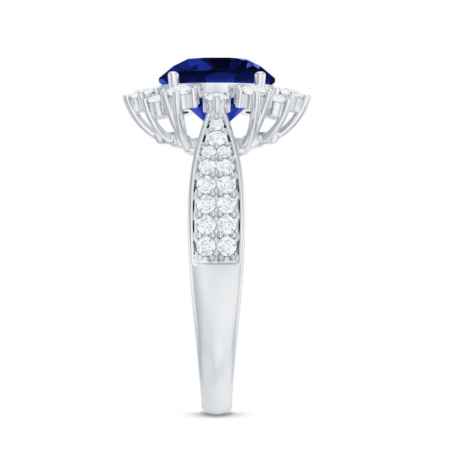 Lab Grown Blue Sapphire Round Engagement Ring with Diamond Accent