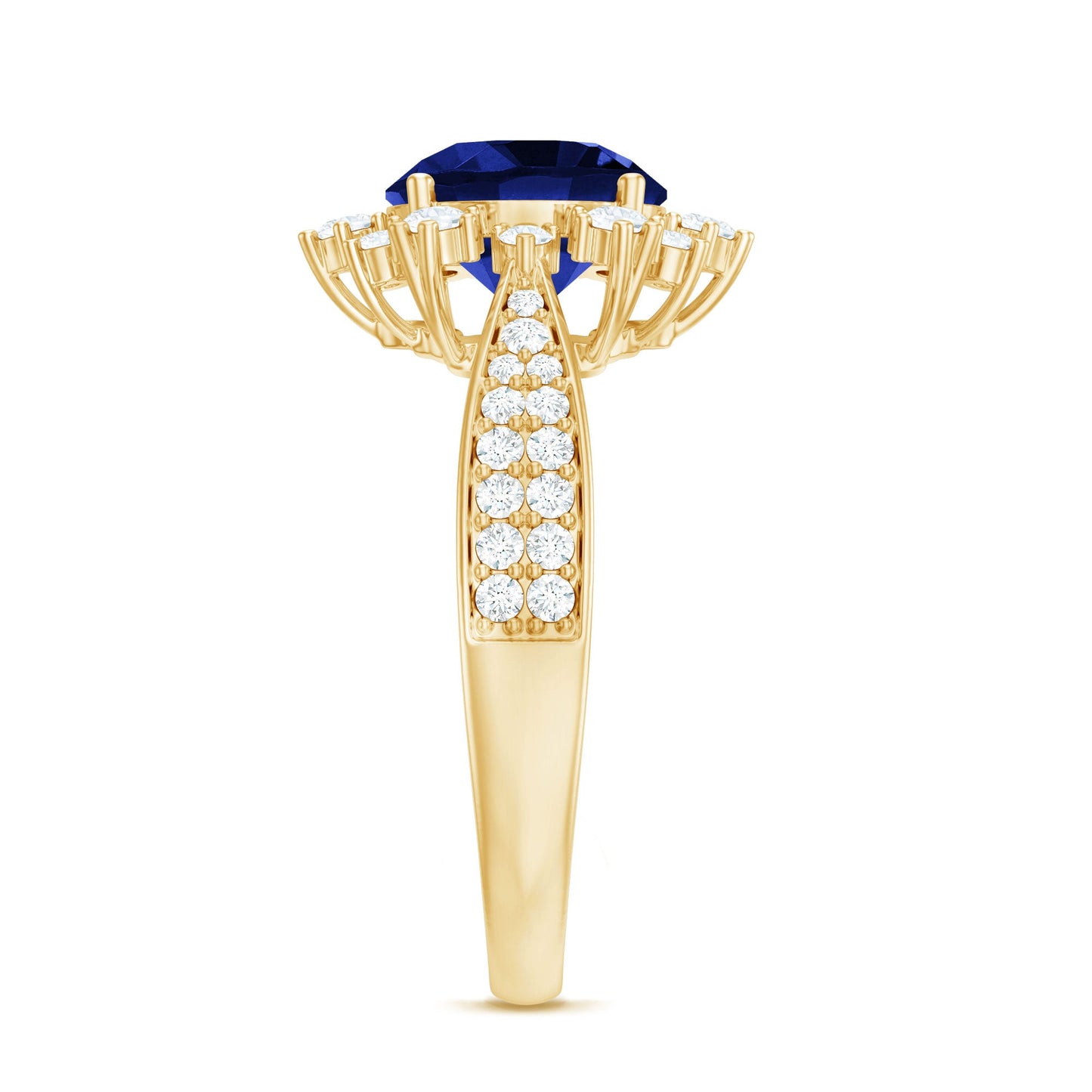 Lab Grown Blue Sapphire Round Engagement Ring with Diamond Accent