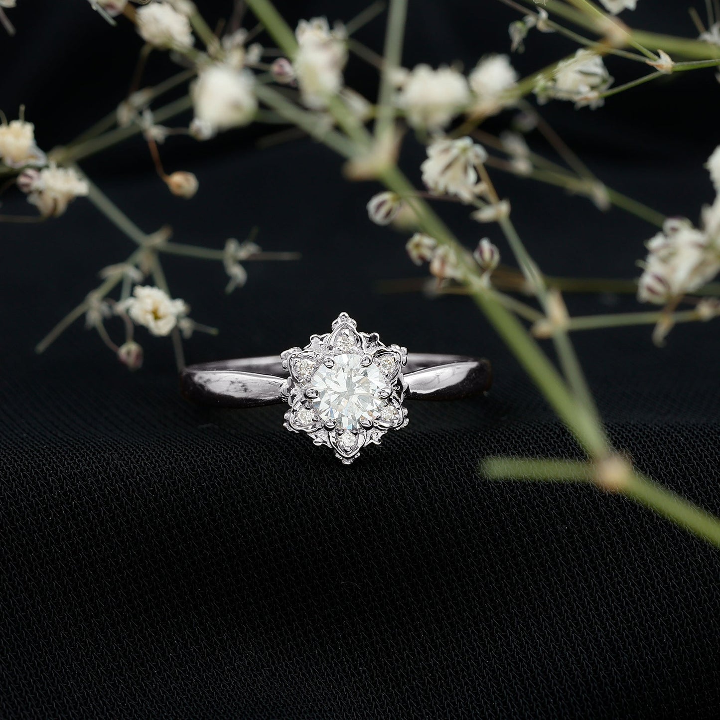 Certified Lab Grown Diamond Floral Engagement Ring for Women