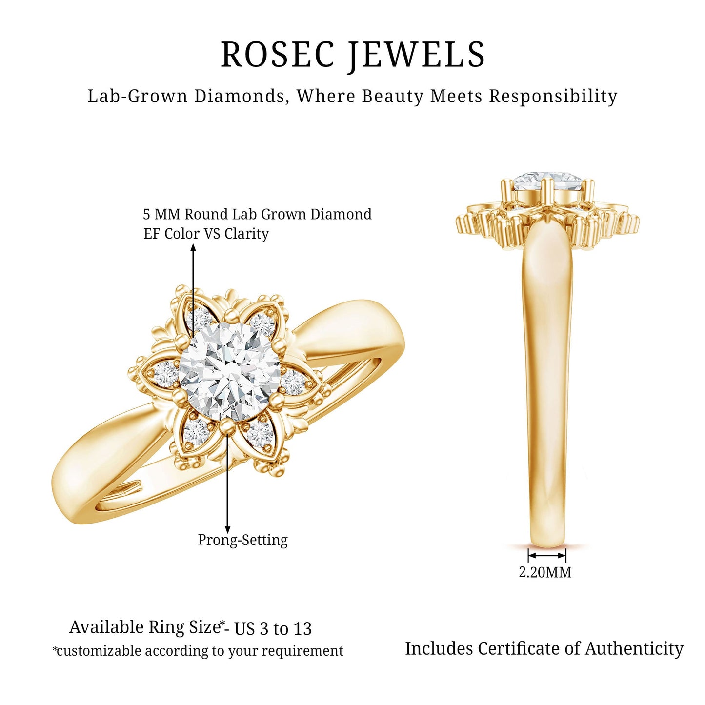 Certified Lab Grown Diamond Floral Engagement Ring for Women