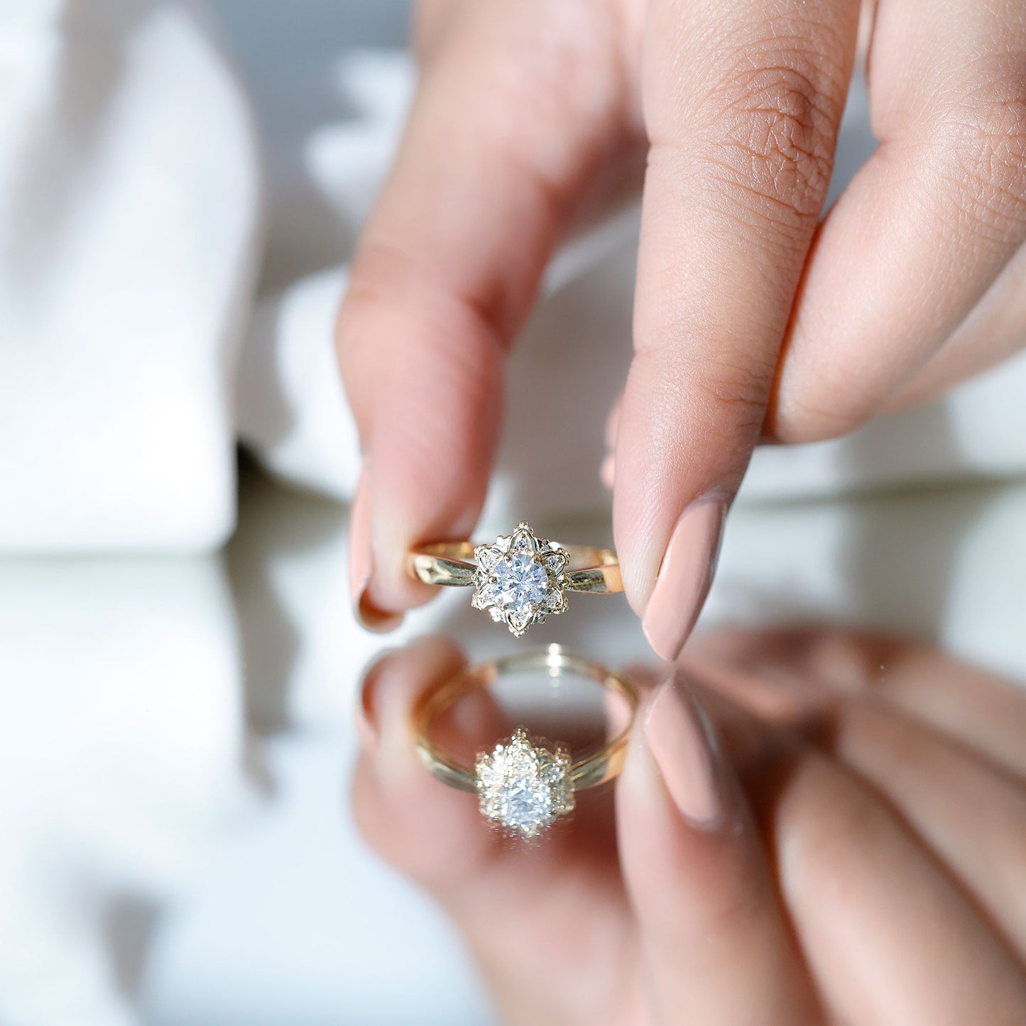 Certified Lab Grown Diamond Floral Engagement Ring for Women