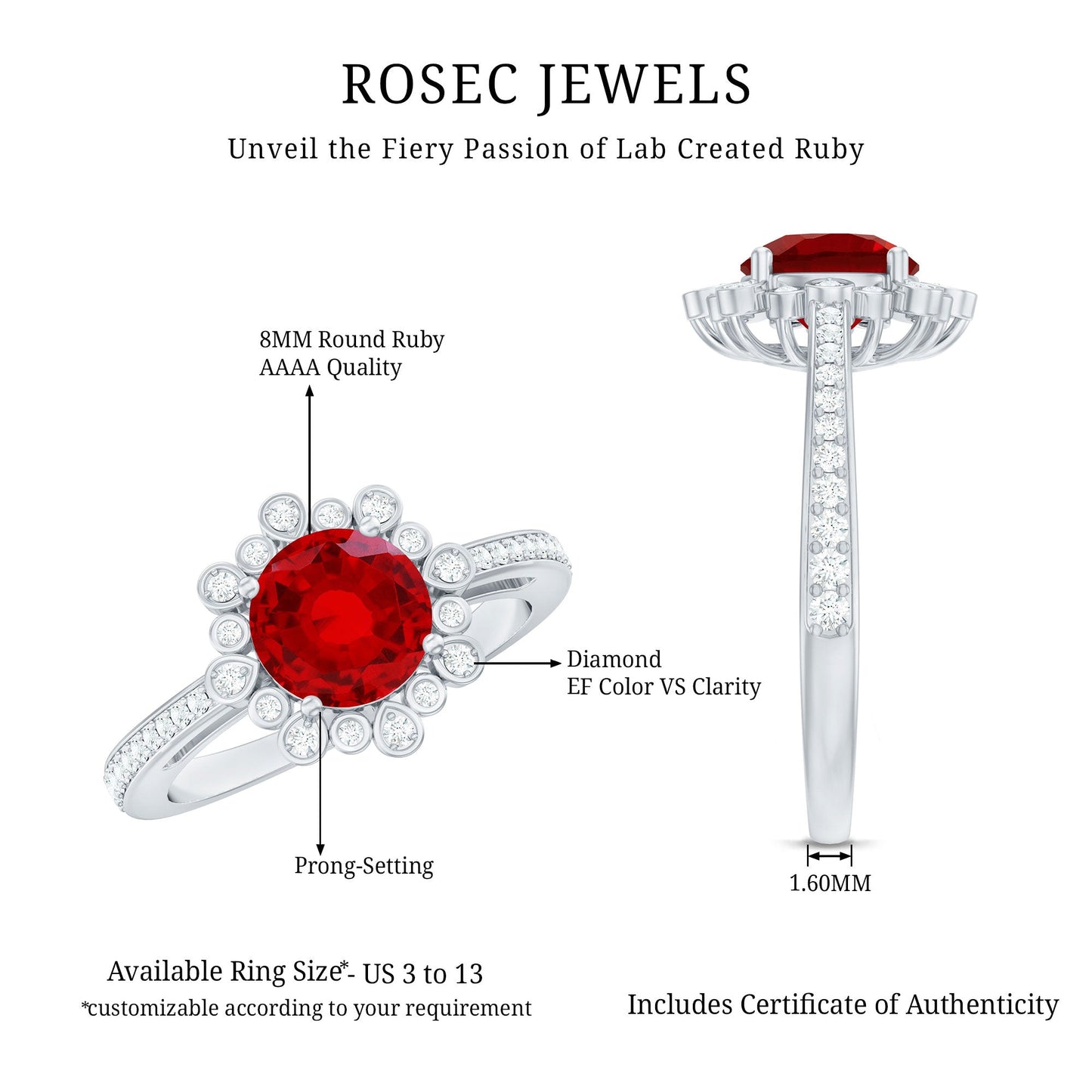 Vintage Style Lab Created Ruby and Diamond Halo Engagement Ring