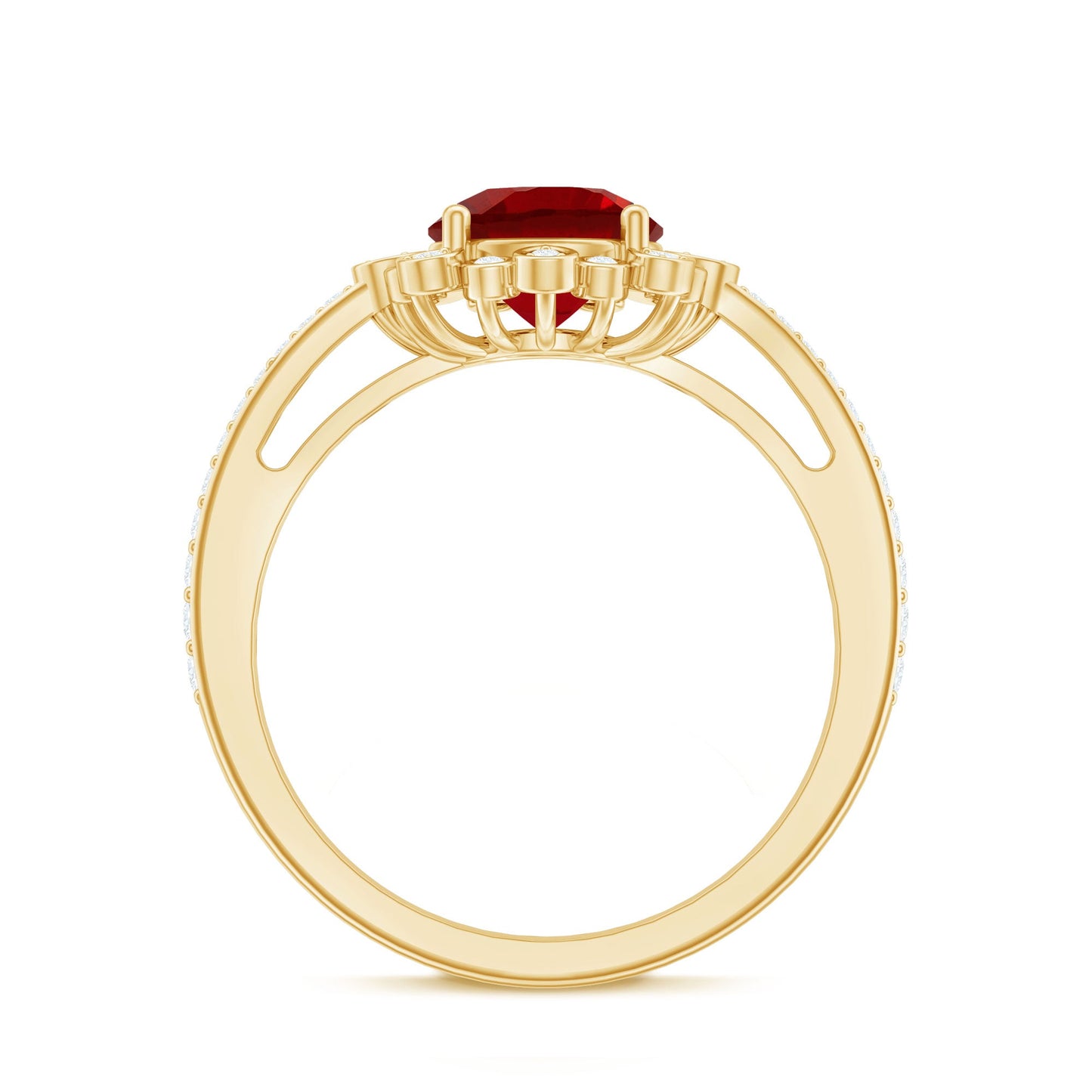 Vintage Style Lab Created Ruby and Diamond Halo Engagement Ring