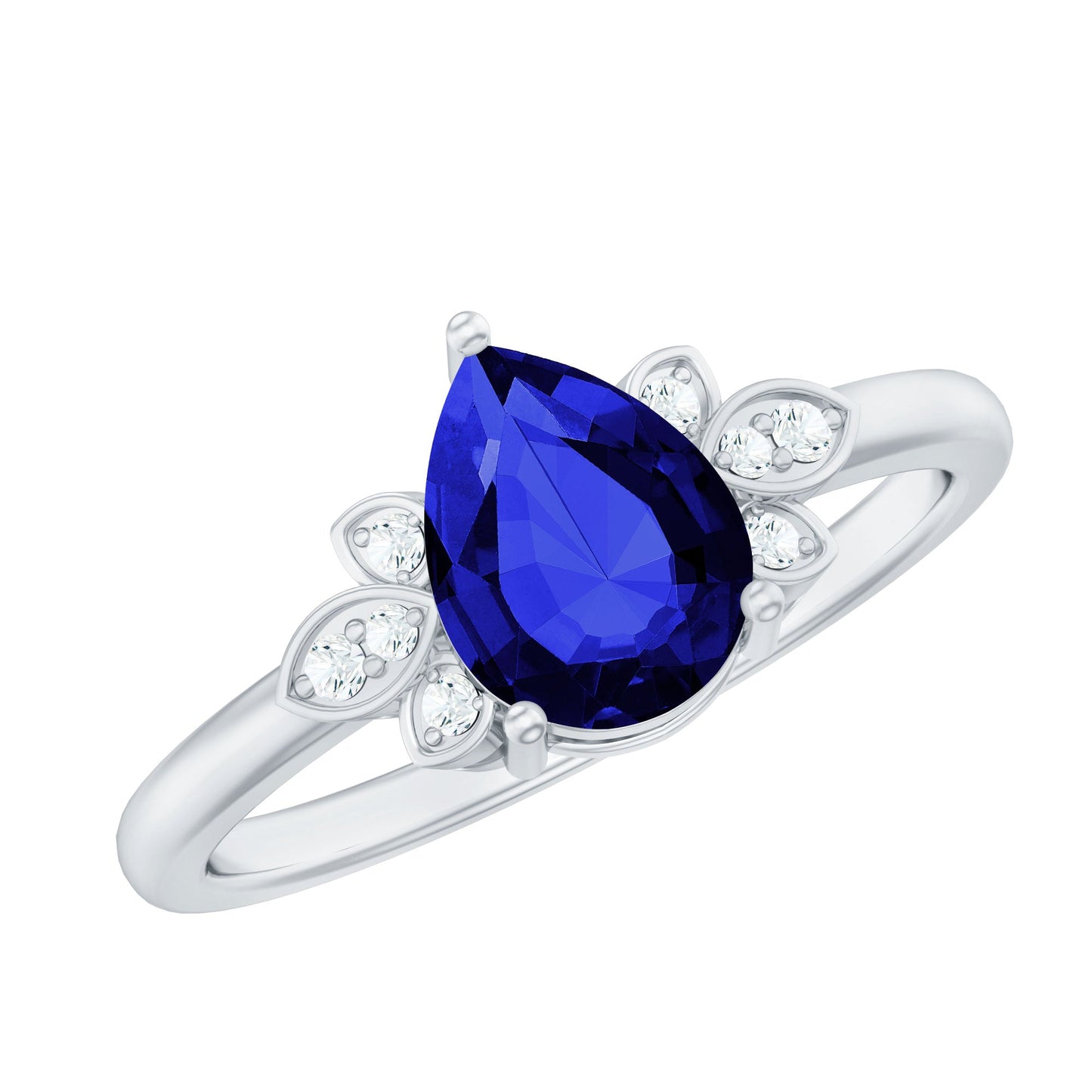 Certified Lab Grown Blue Sapphire Teardrop Engagement Ring with Diamonds