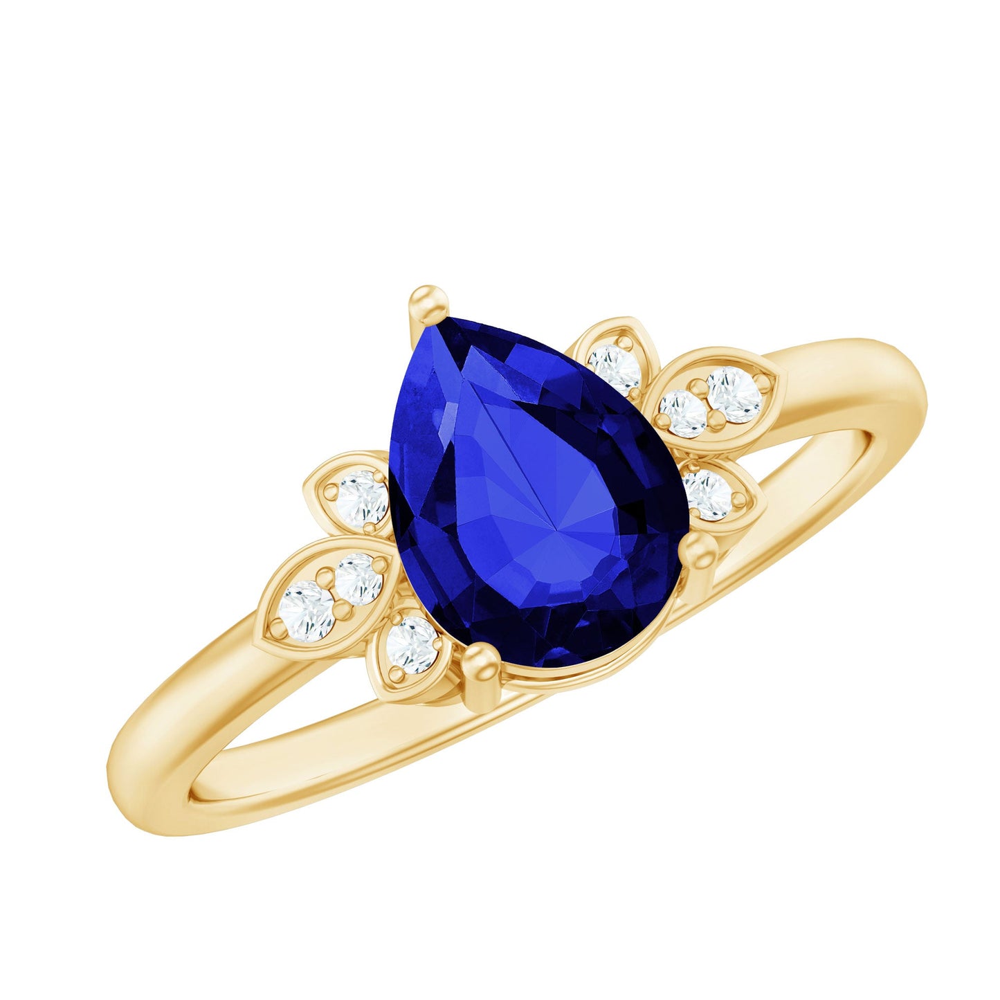 Certified Lab Grown Blue Sapphire Teardrop Engagement Ring with Diamonds