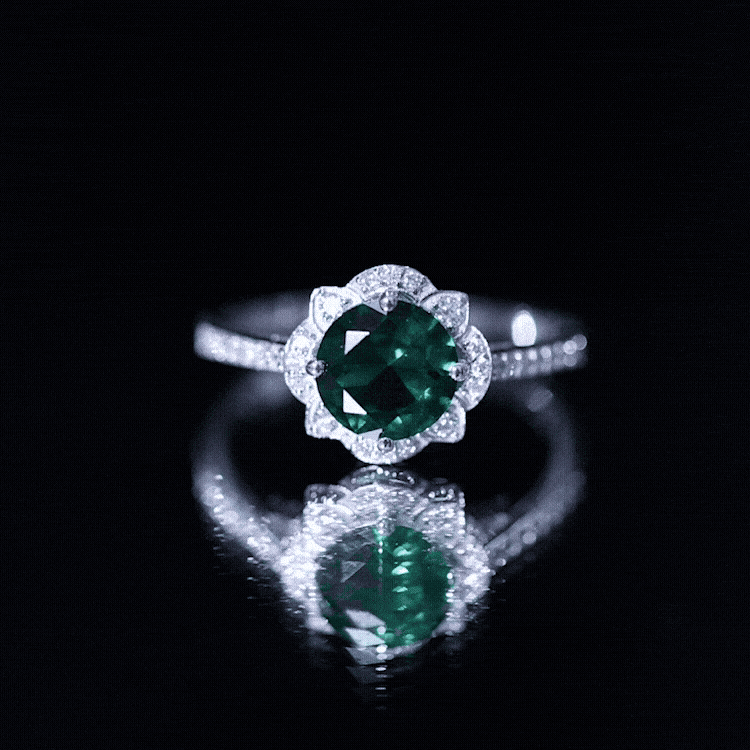 2 Carat Lab Grown Emerald Vintage Inspired Engagement Ring with Diamond
