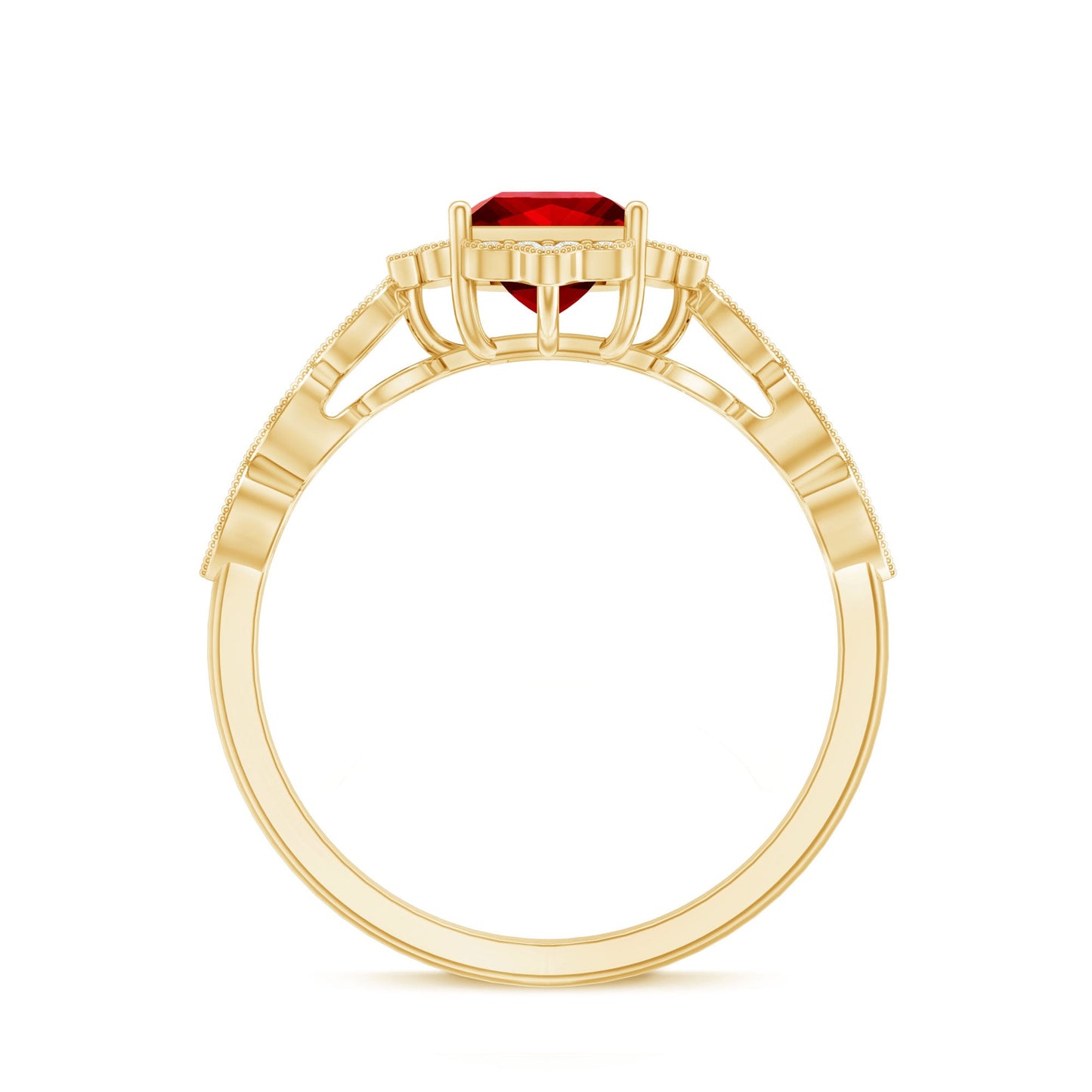 Certified Lab Created Ruby Square Cut Engagement Ring with Diamonds