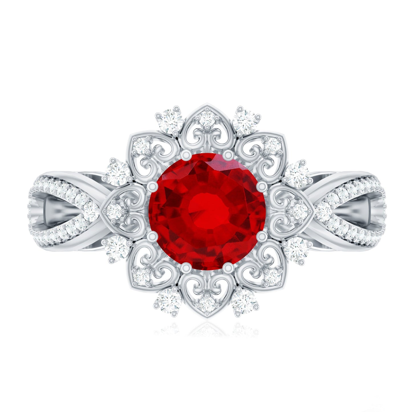 Lab Grown Ruby and Diamond Antique Looking Engagement Ring For Women