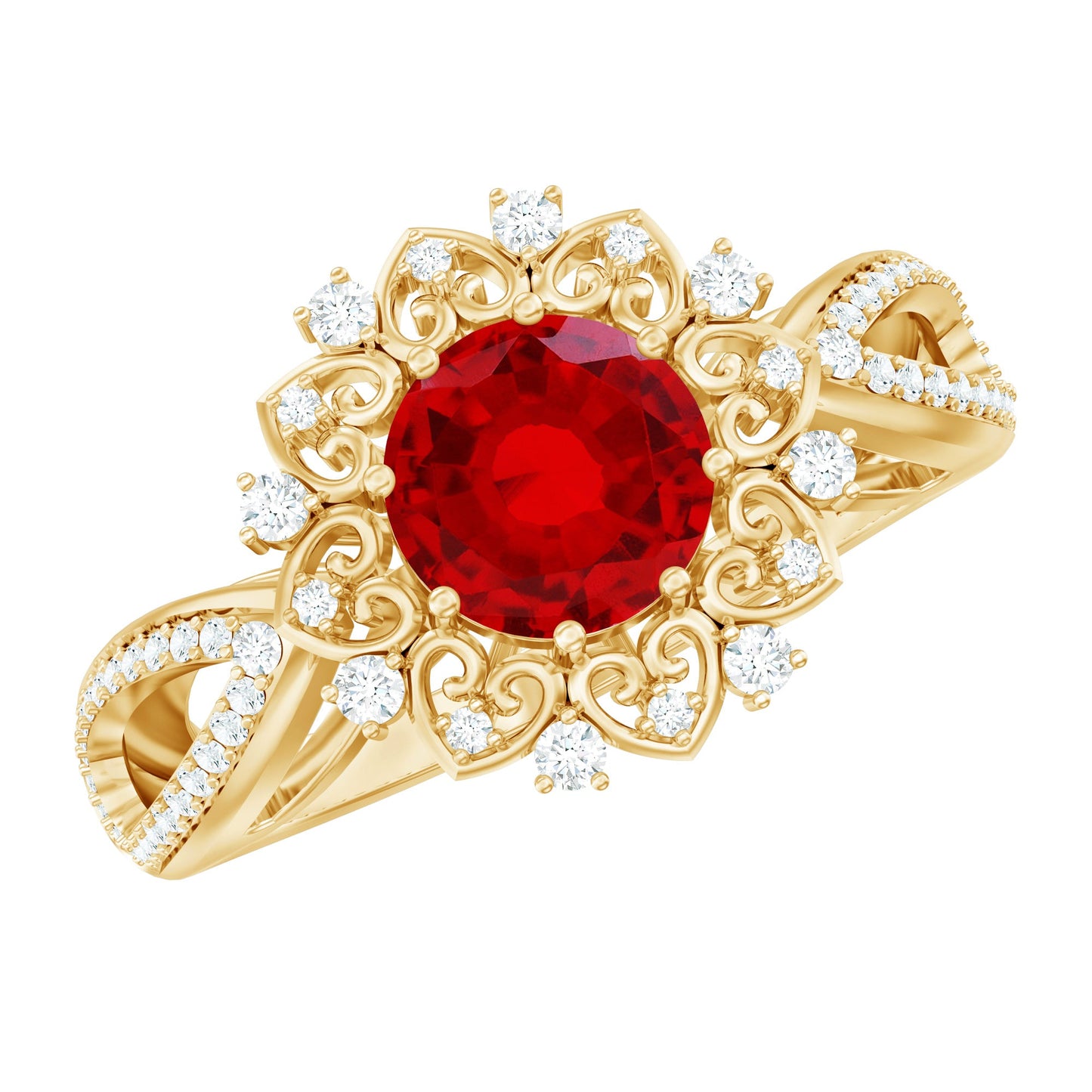Lab Grown Ruby and Diamond Antique Looking Engagement Ring For Women